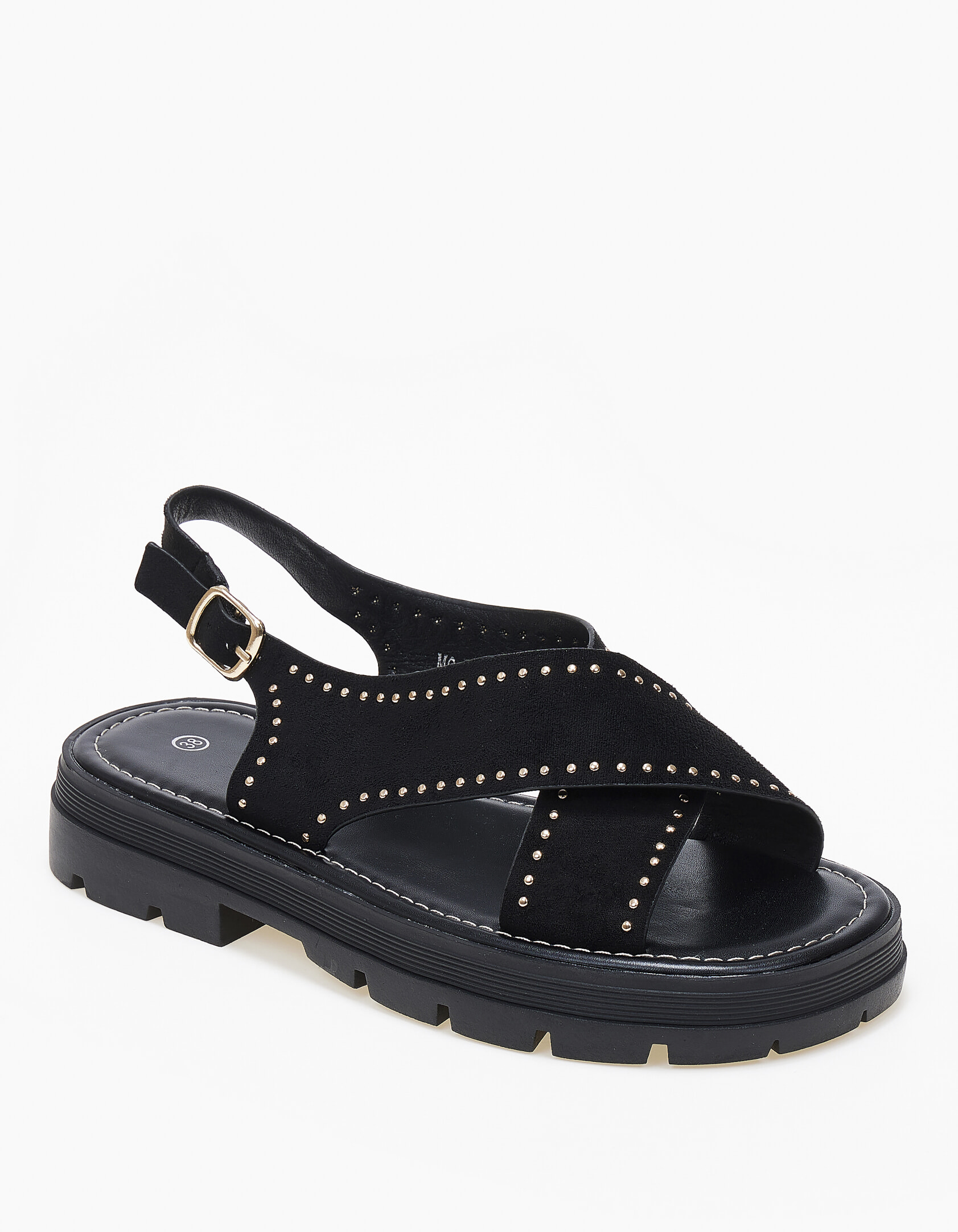 Σανδάλια flatform χιαστί με τρούκς και τρακτερωτή σόλα - Μαύρο