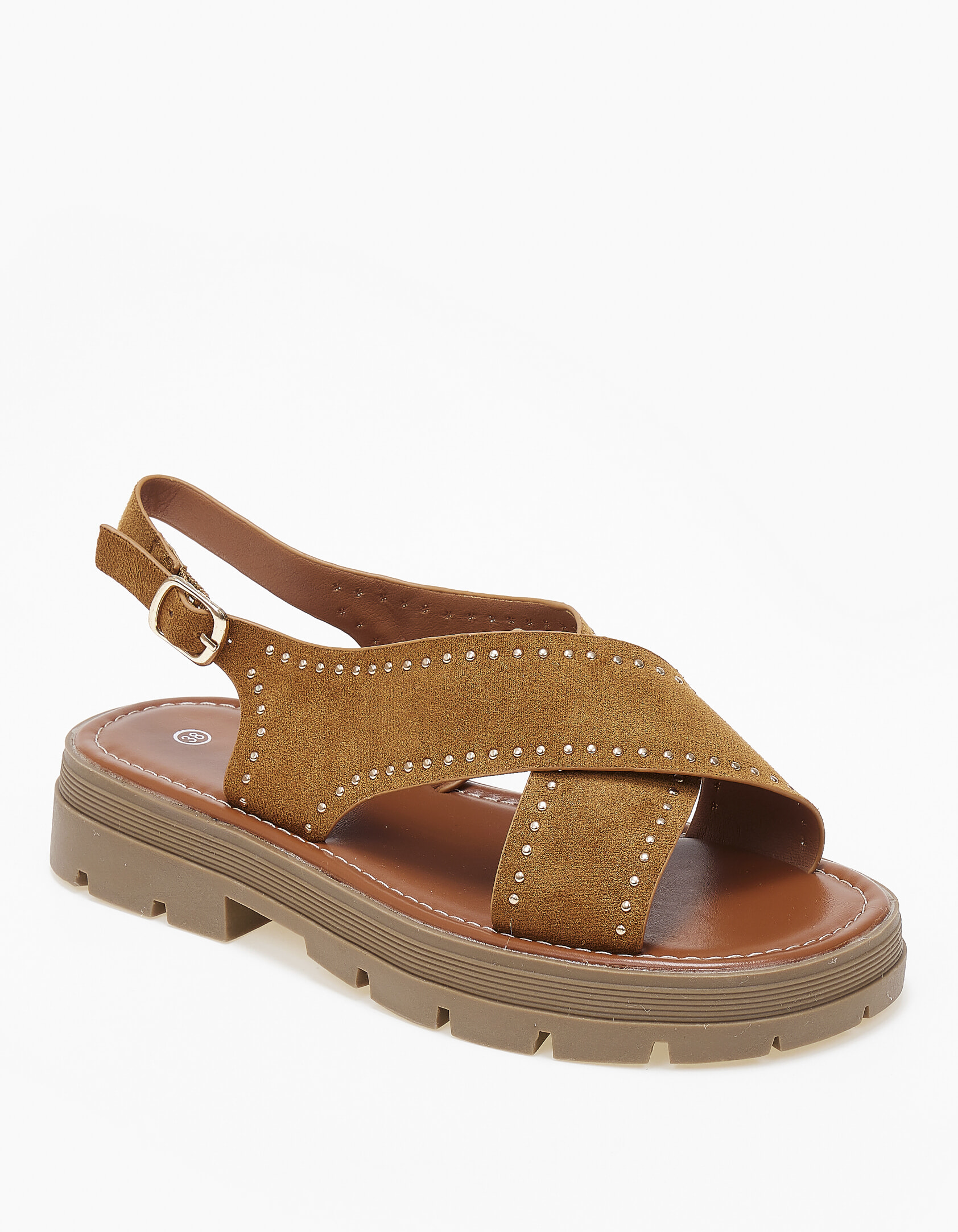 Issue Σανδάλια flatform χιαστί με τρούκς και τρακτερωτή σόλα - Κάμελ