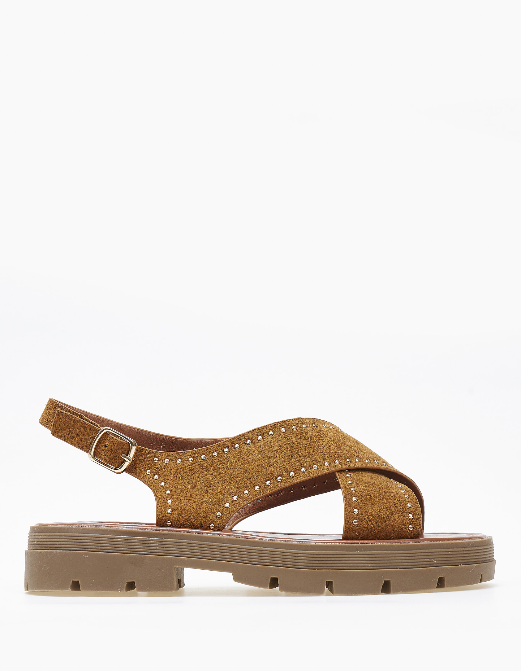 Σανδάλια flatform χιαστί με τρούκς και τρακτερωτή σόλα - Κάμελ φωτογραφία