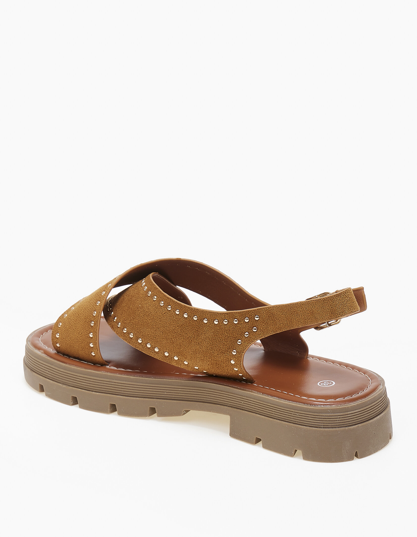 Σανδάλια flatform χιαστί με τρούκς και τρακτερωτή σόλα - Κάμελ φωτογραφία