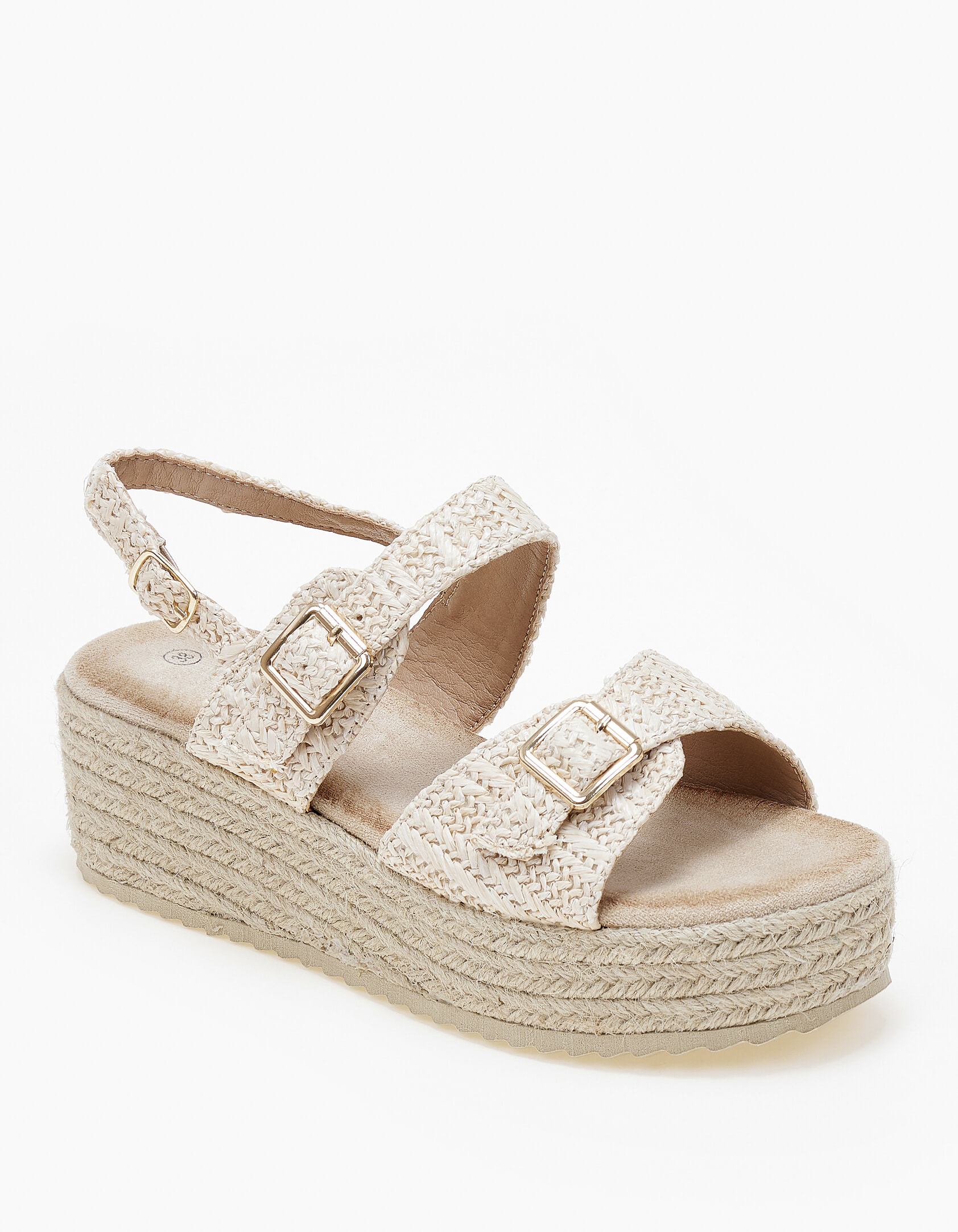 Ανοιχτές εσπαντρίγιες πλατφόρμες με αγκράφες. - Μπεζ