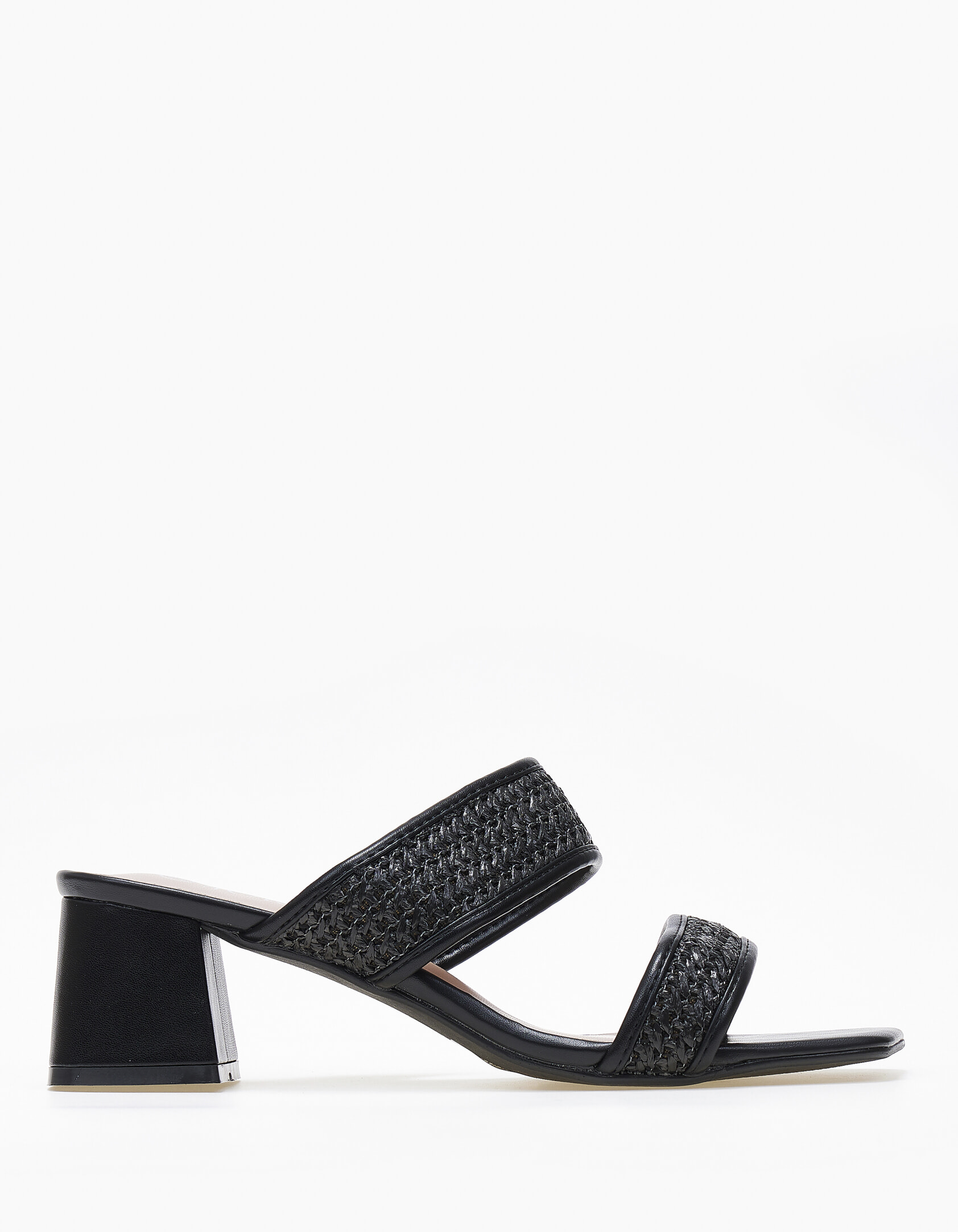 Issue Χαμηλά mules με χοντρό τακούνι και σχέδιο ψάθας - Μαύρο