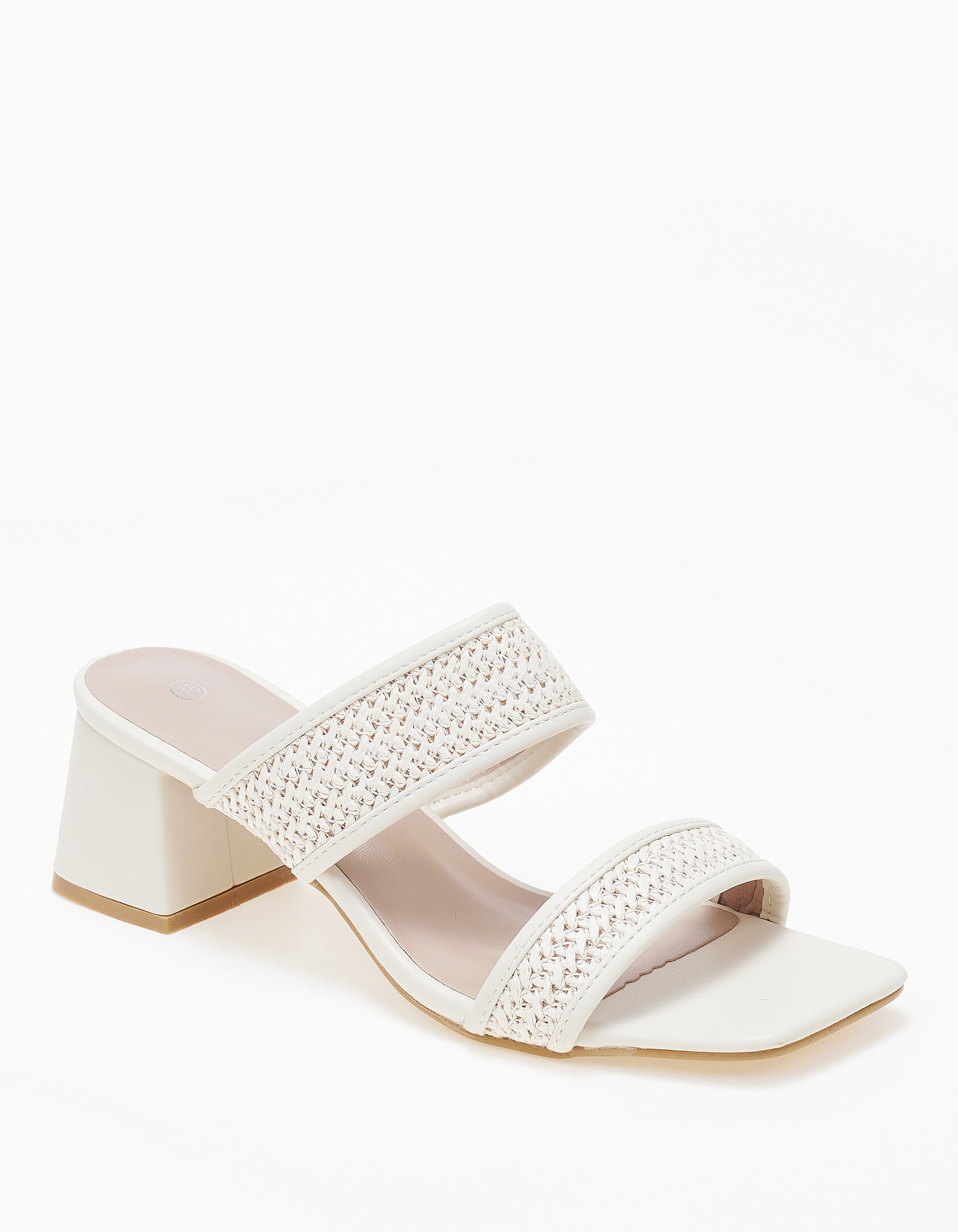 Issue Χαμηλά mules με χοντρό τακούνι και σχέδιο ψάθας - Μπεζ