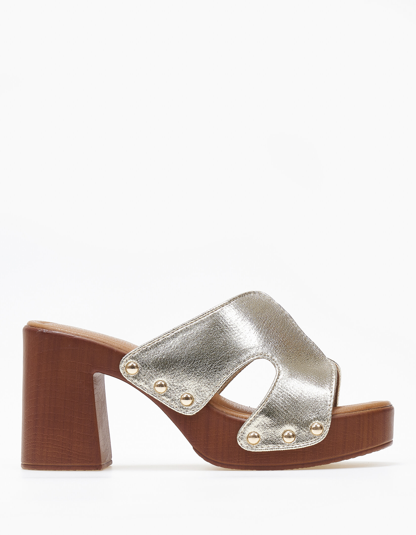 Γυναικεία clogs - τσόκαρα με φάσα και ανοίγματα - Χρυσό