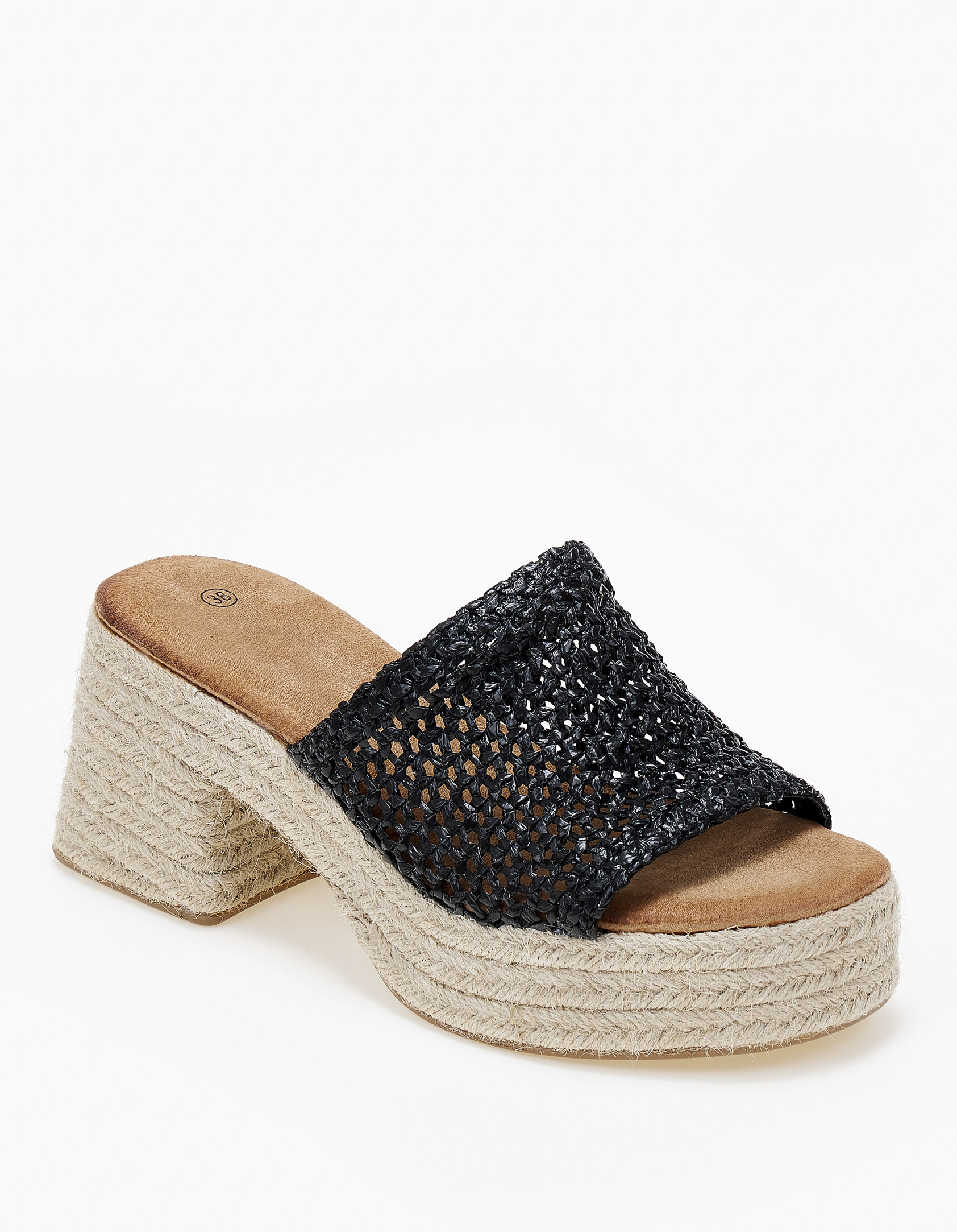 Εσπαντρίγιες πλατφόρμες με πλεκτό σχέδιο ψάθας - Μαύρο