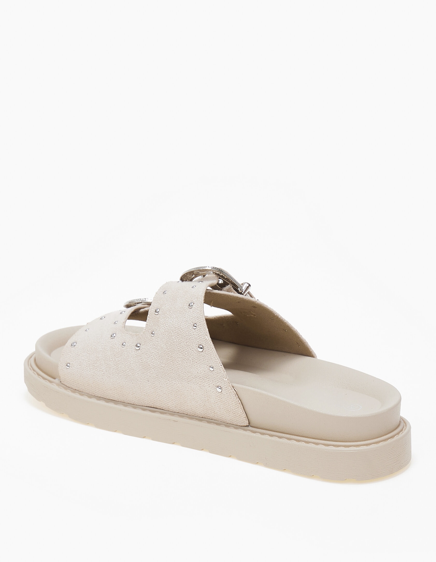 Σανδάλια flatform με suede υφή και αγκράφες - Μπεζ φωτογραφία