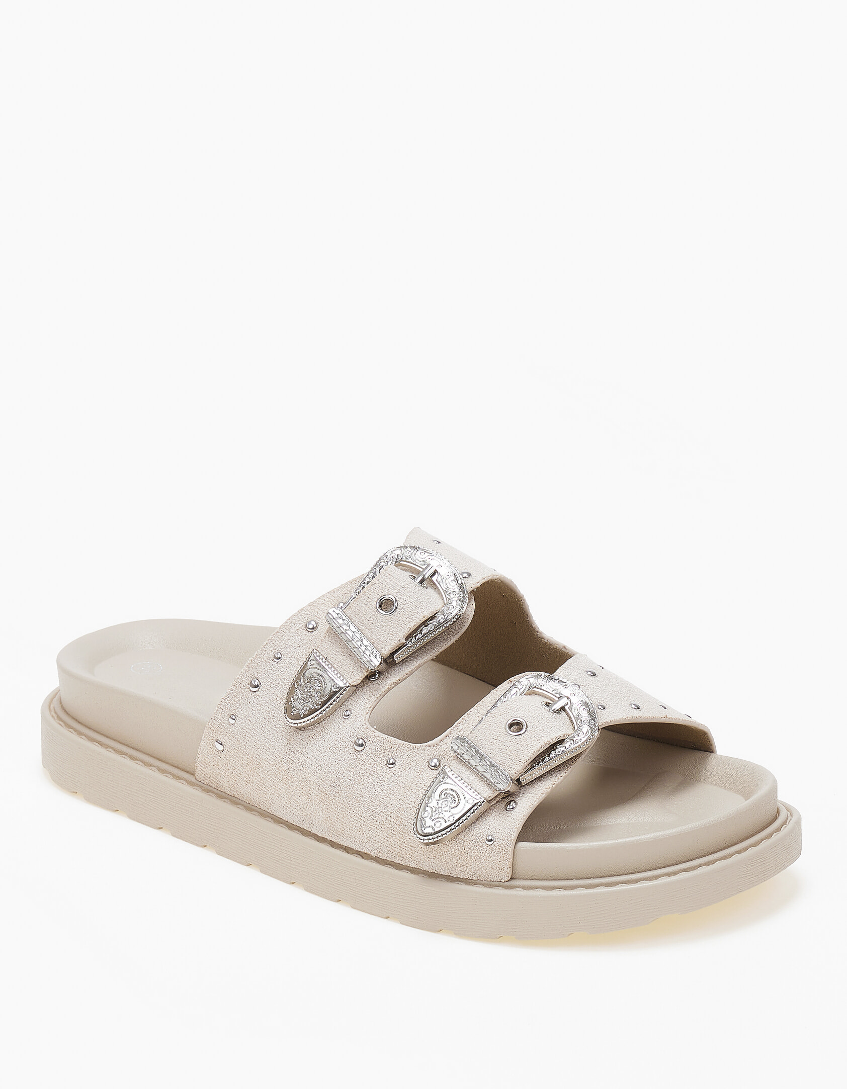 Issue Σανδάλια flatform με suede υφή και αγκράφες - Μπεζ