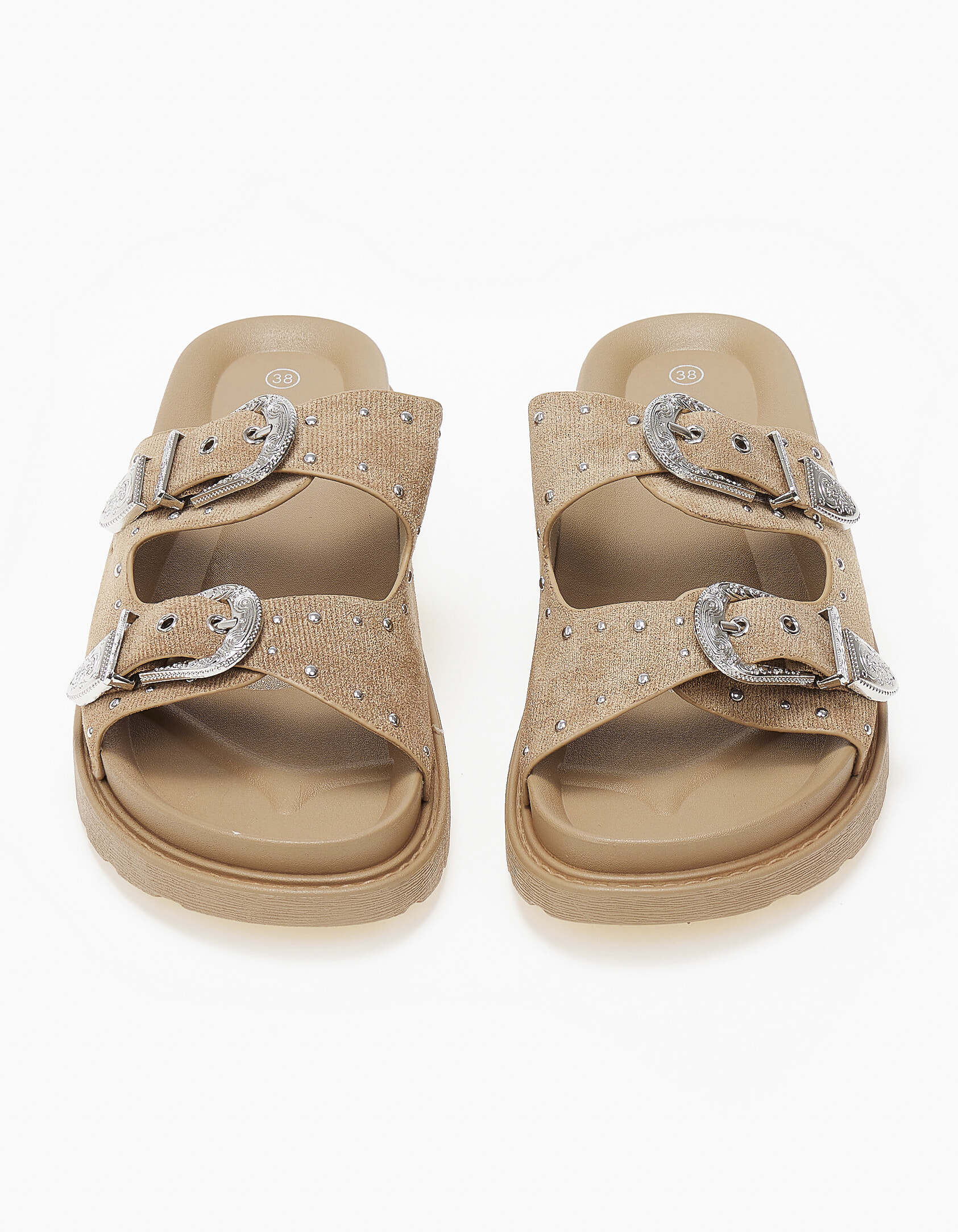 Σανδάλια flatform με suede υφή και αγκράφες - Πούρο