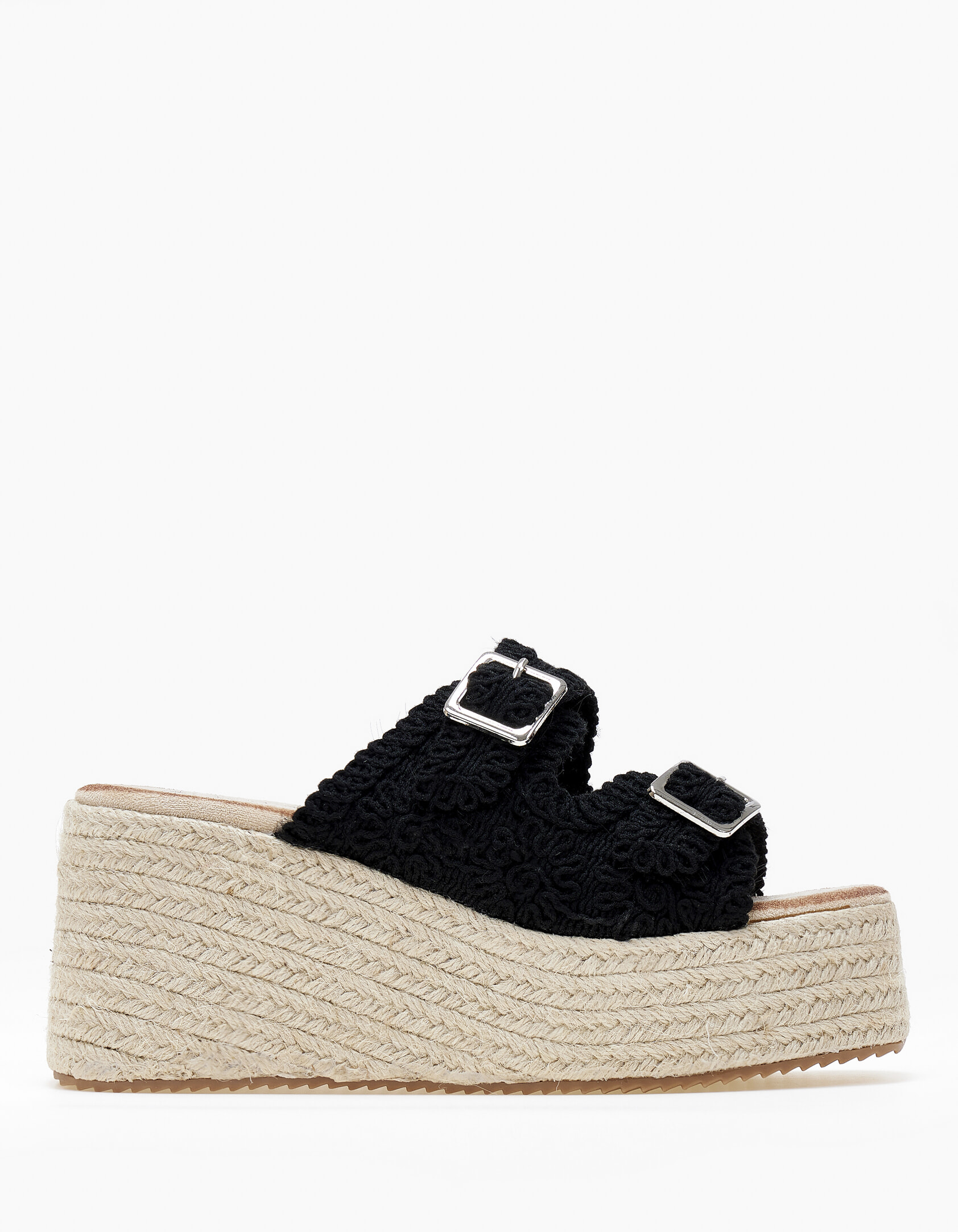 Εξώφτερνες εσπαντρίγιες πλατφόρμες με πλεκτό σχέδιο - Μαύρο