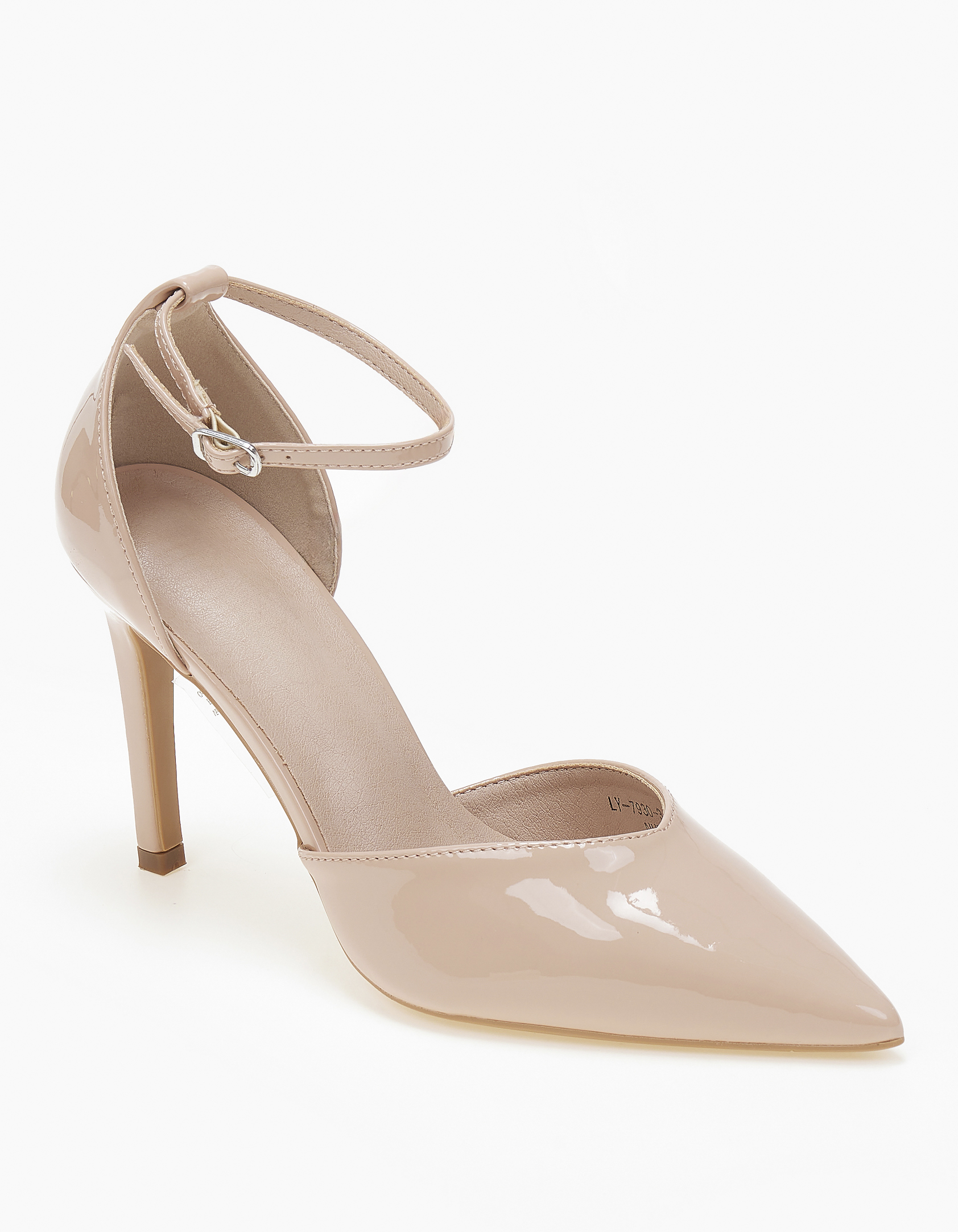 Ψηλές μυτερές γόβες λουστρίνι με μπαρέτα - Μπεζ