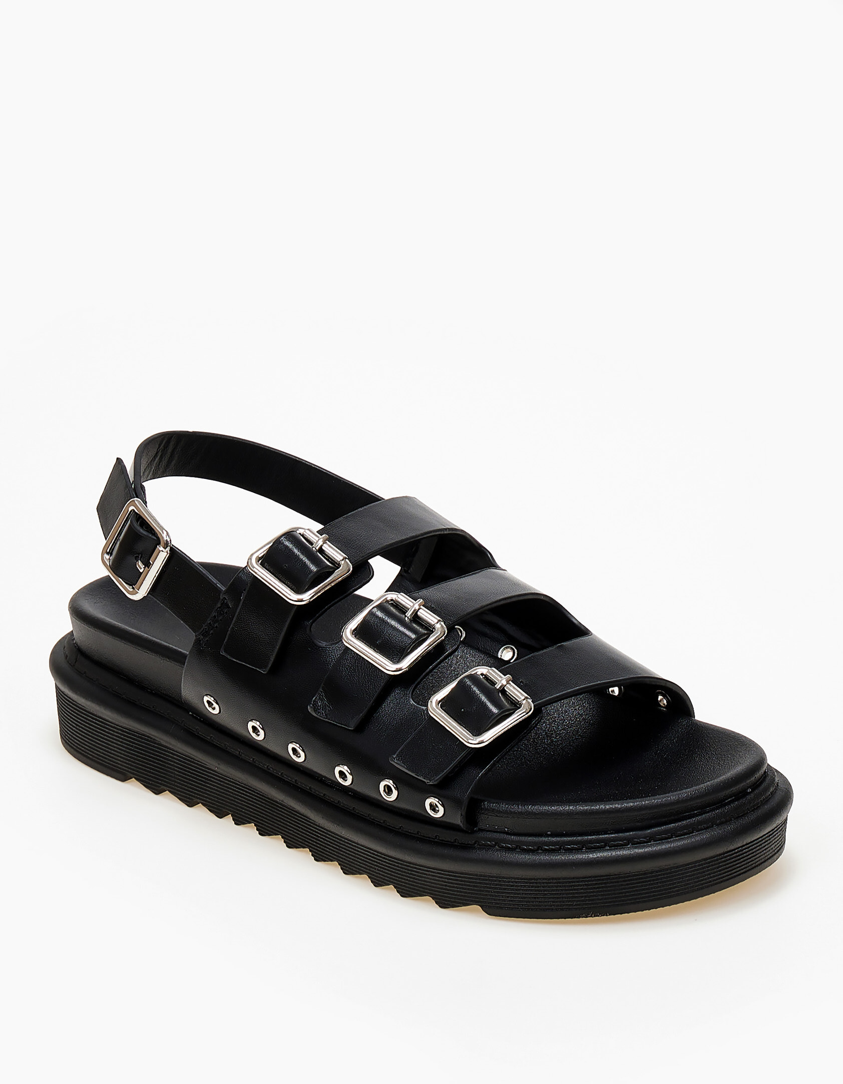 Σανδάλια flatform με αγκράφες - Μαύρο