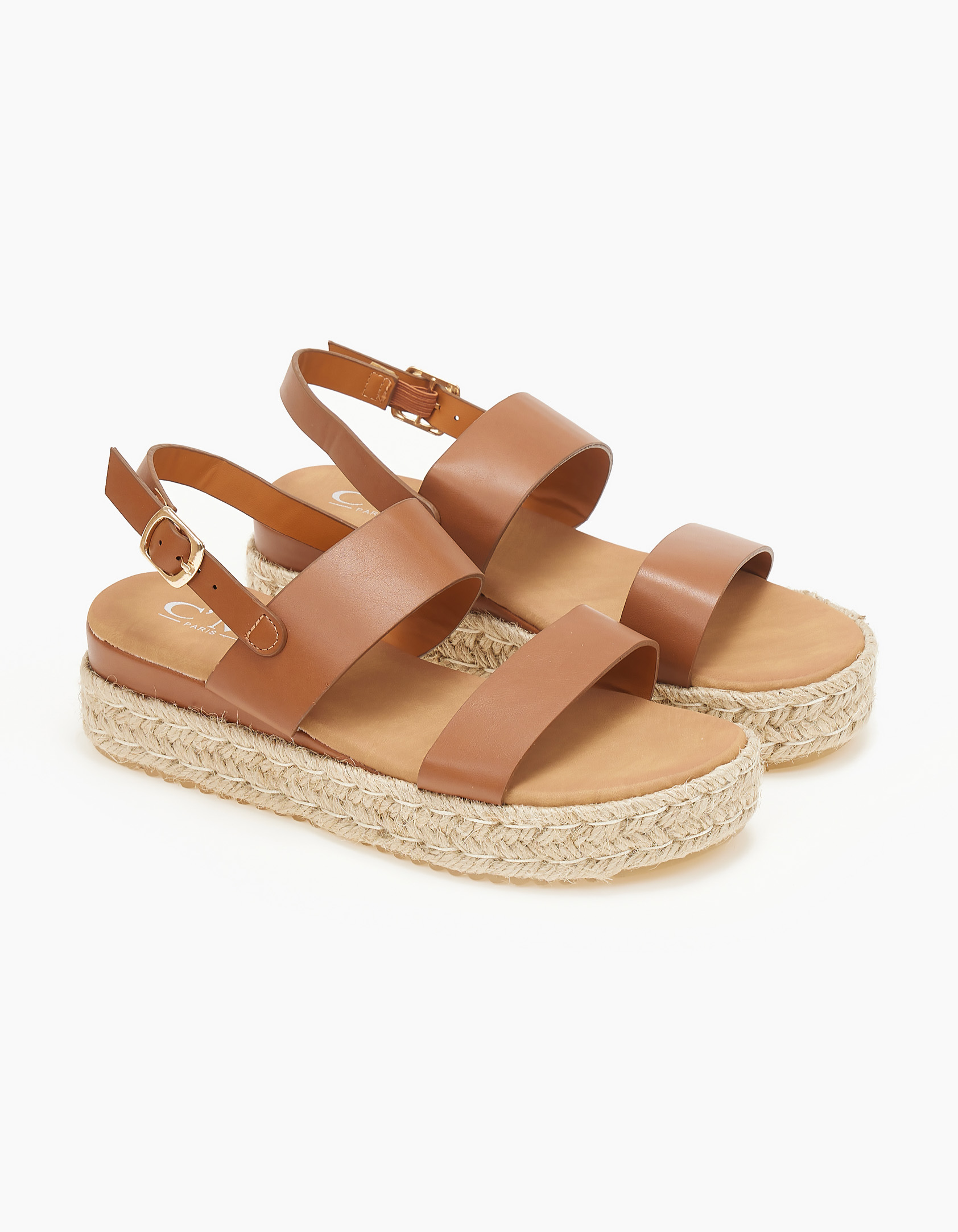 Σανδάλια flatform με διπλή φάσα - Κάμελ φωτογραφία