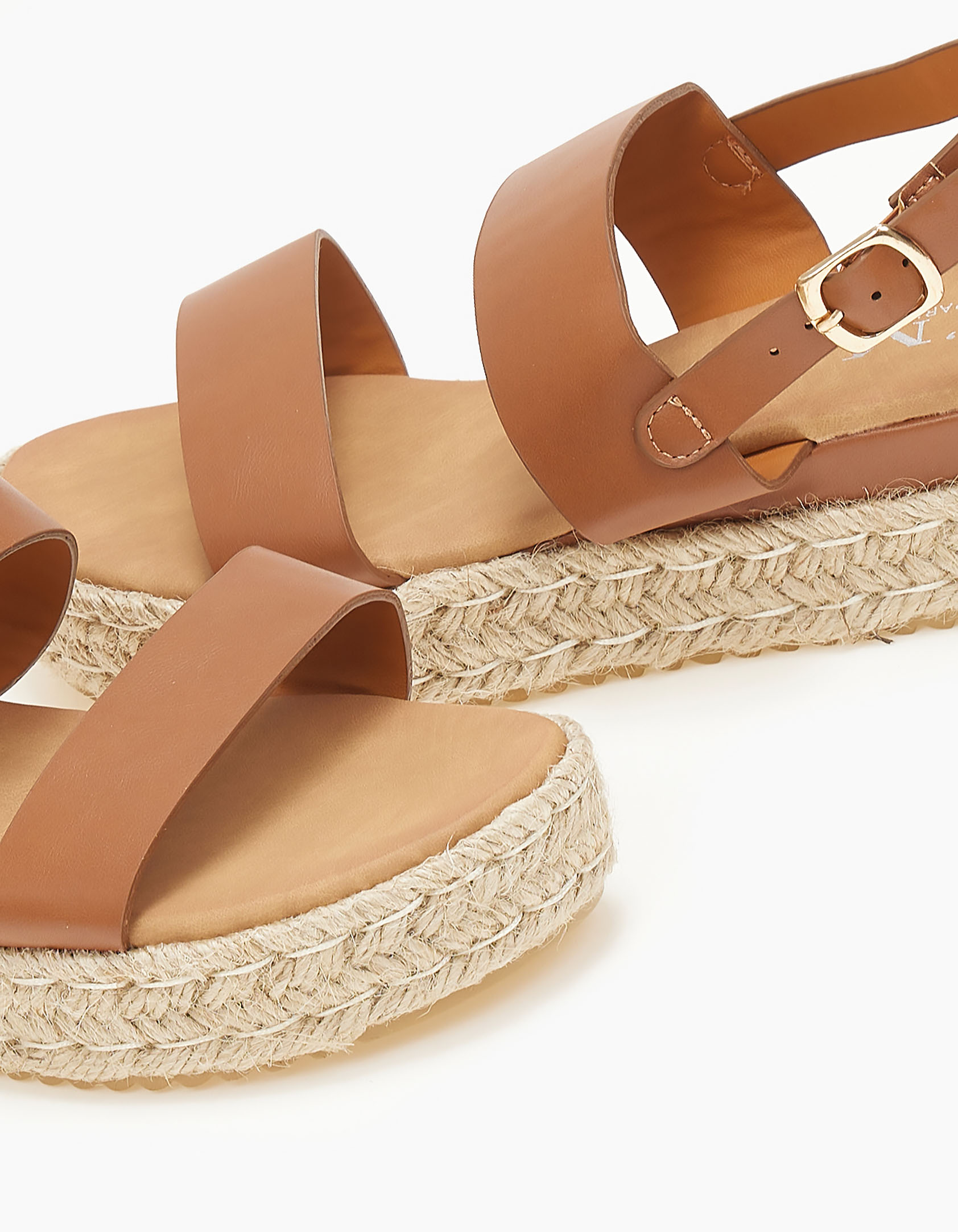 Σανδάλια flatform με διπλή φάσα - Κάμελ φωτογραφία