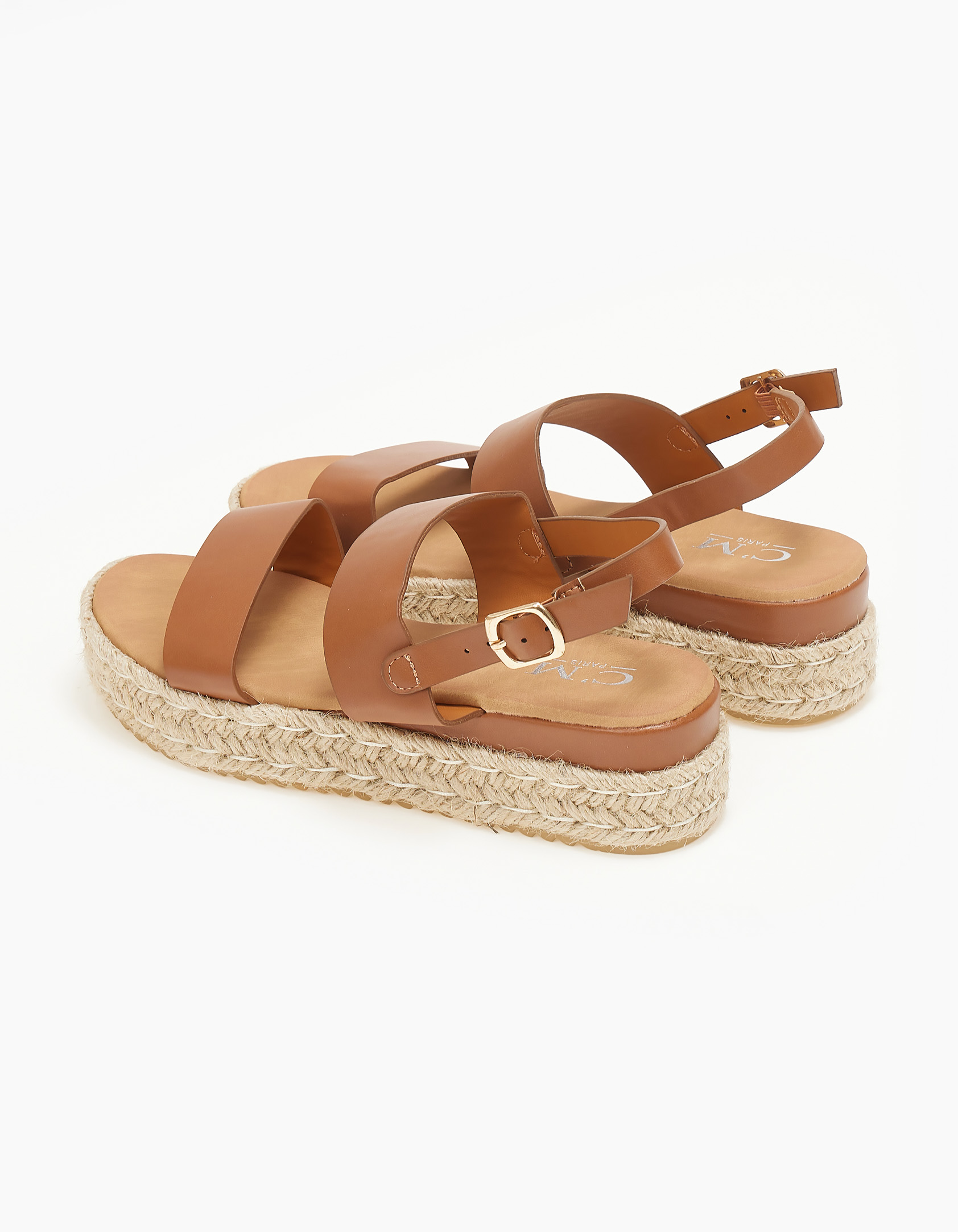 Σανδάλια flatform με διπλή φάσα - Κάμελ φωτογραφία