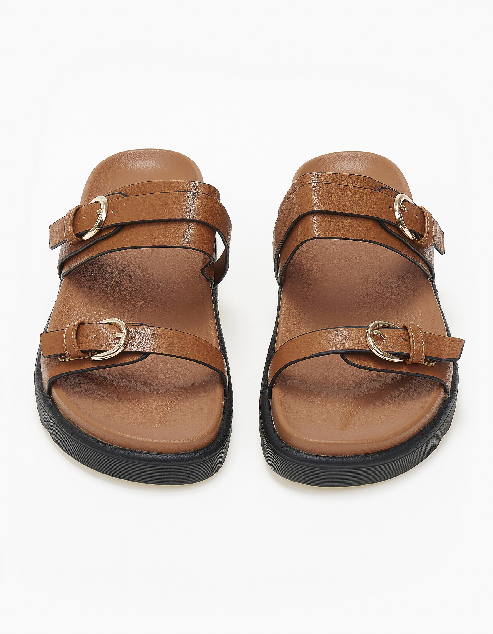 Σανδάλια flatform με δυο φάσες και αγκράφες - Κάμελ φωτογραφία