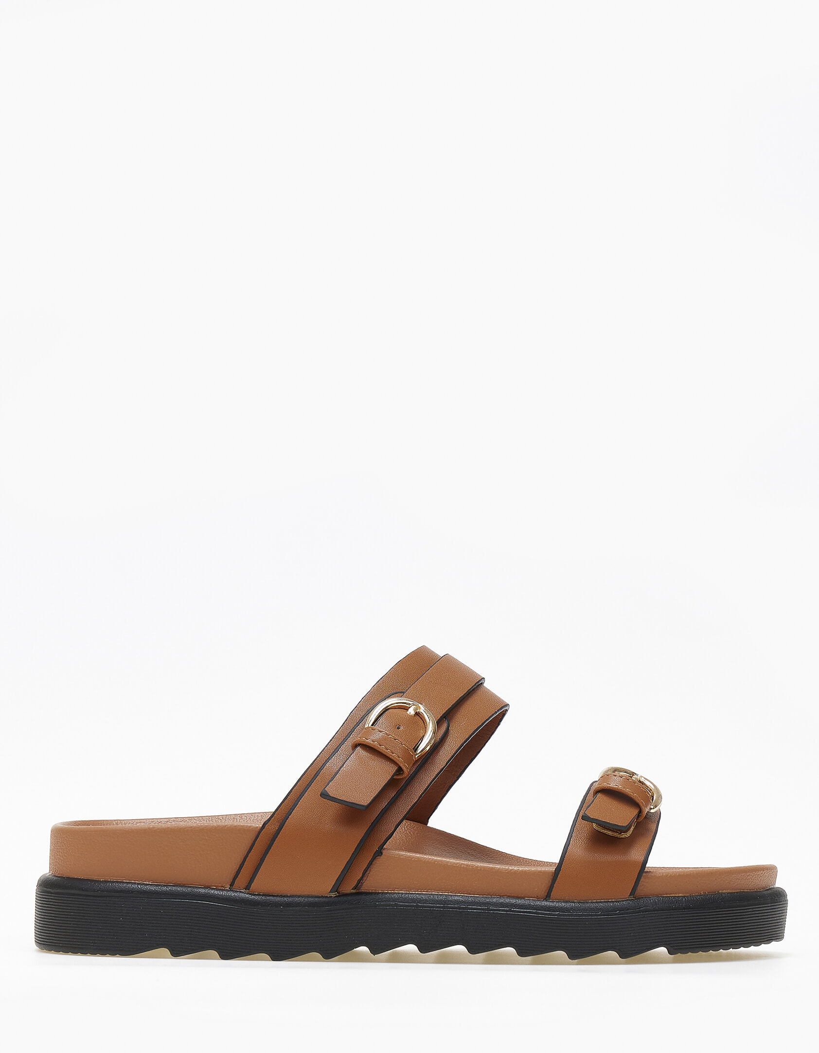 Σανδάλια flatform με δυο φάσες και αγκράφες - Κάμελ φωτογραφία