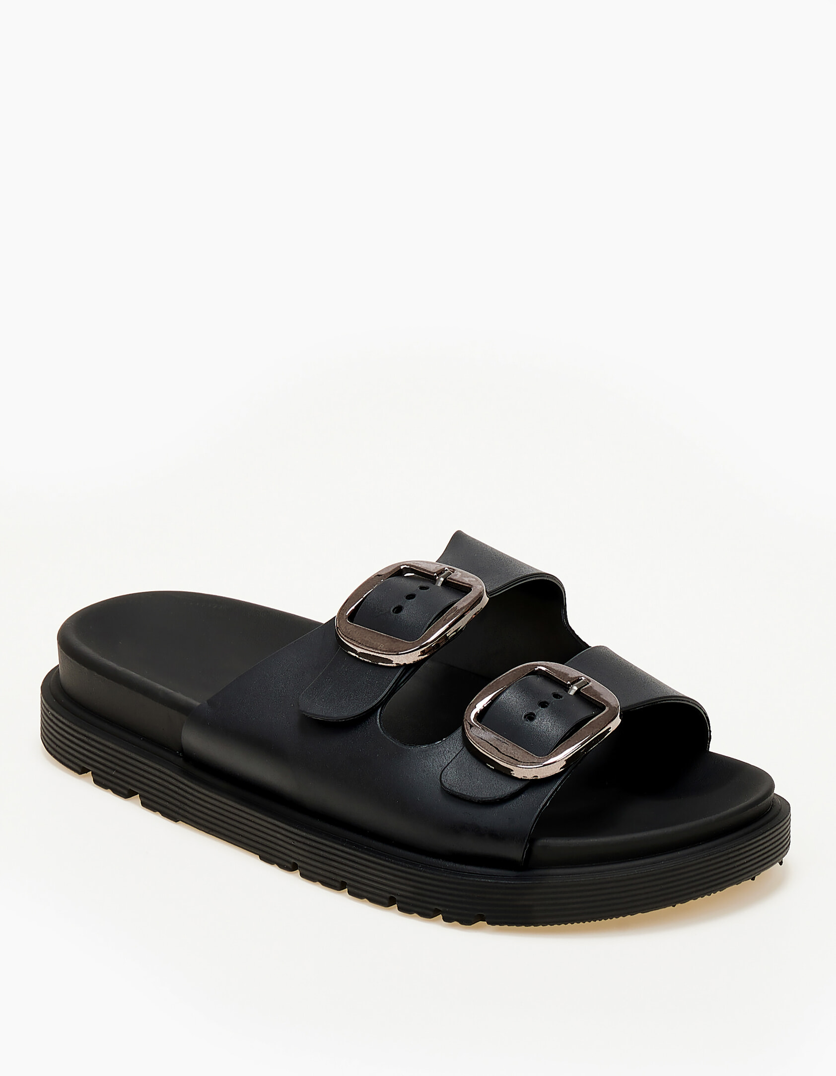 Σανδάλια flatform με ρυθμιζόμενα λουράκια - Μαύρο