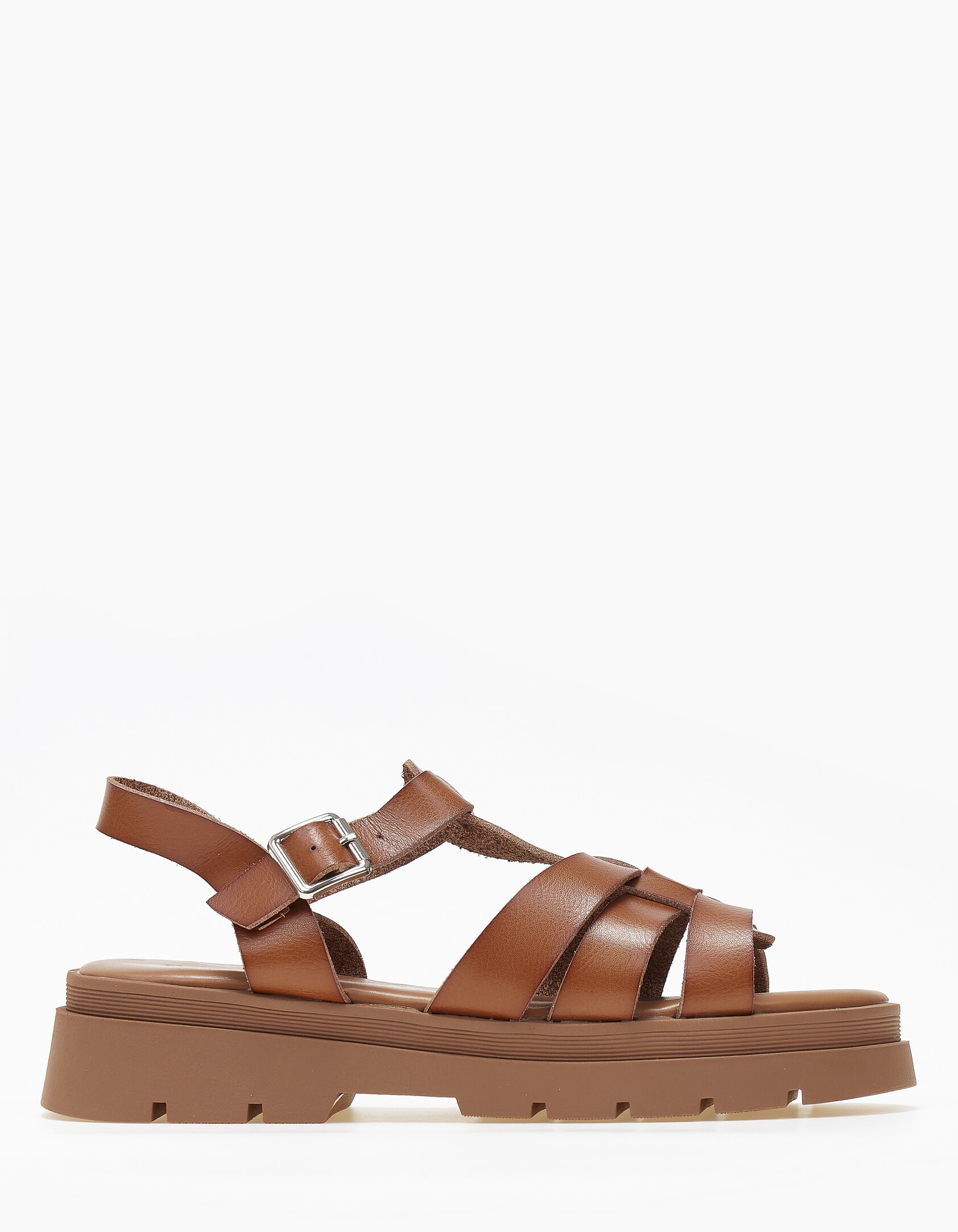 Σανδάλια flatform με τρακτερωτή σόλα - Κάμελ φωτογραφία