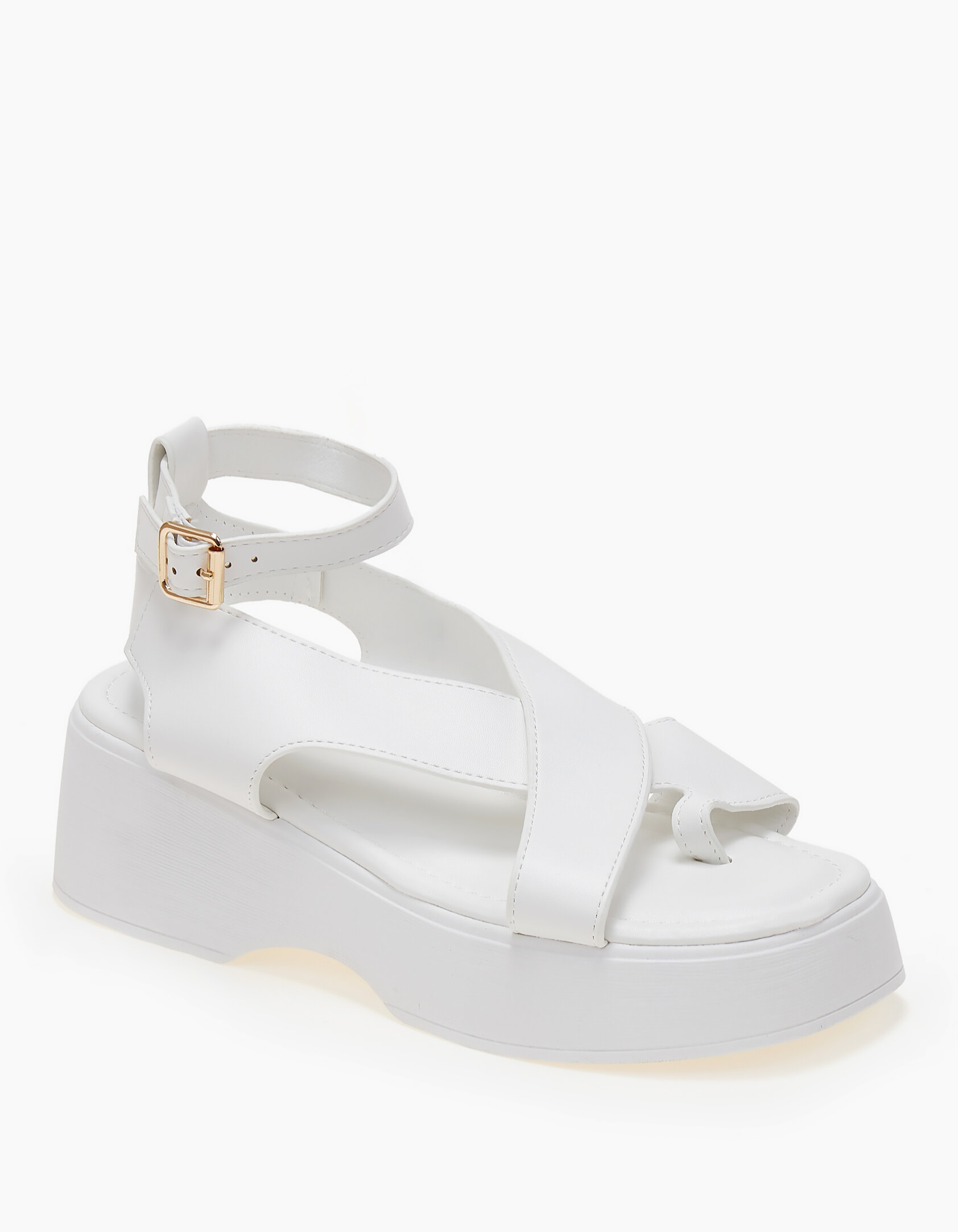 Σανδάλια flatform χιαστί με μπαρέτα - Λευκό