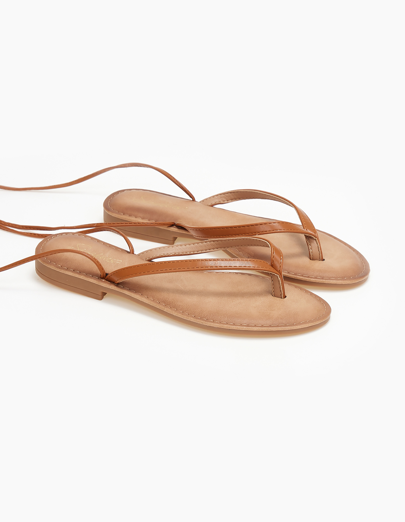 Σανδάλια lace up με δίχαλο - Κάμελ