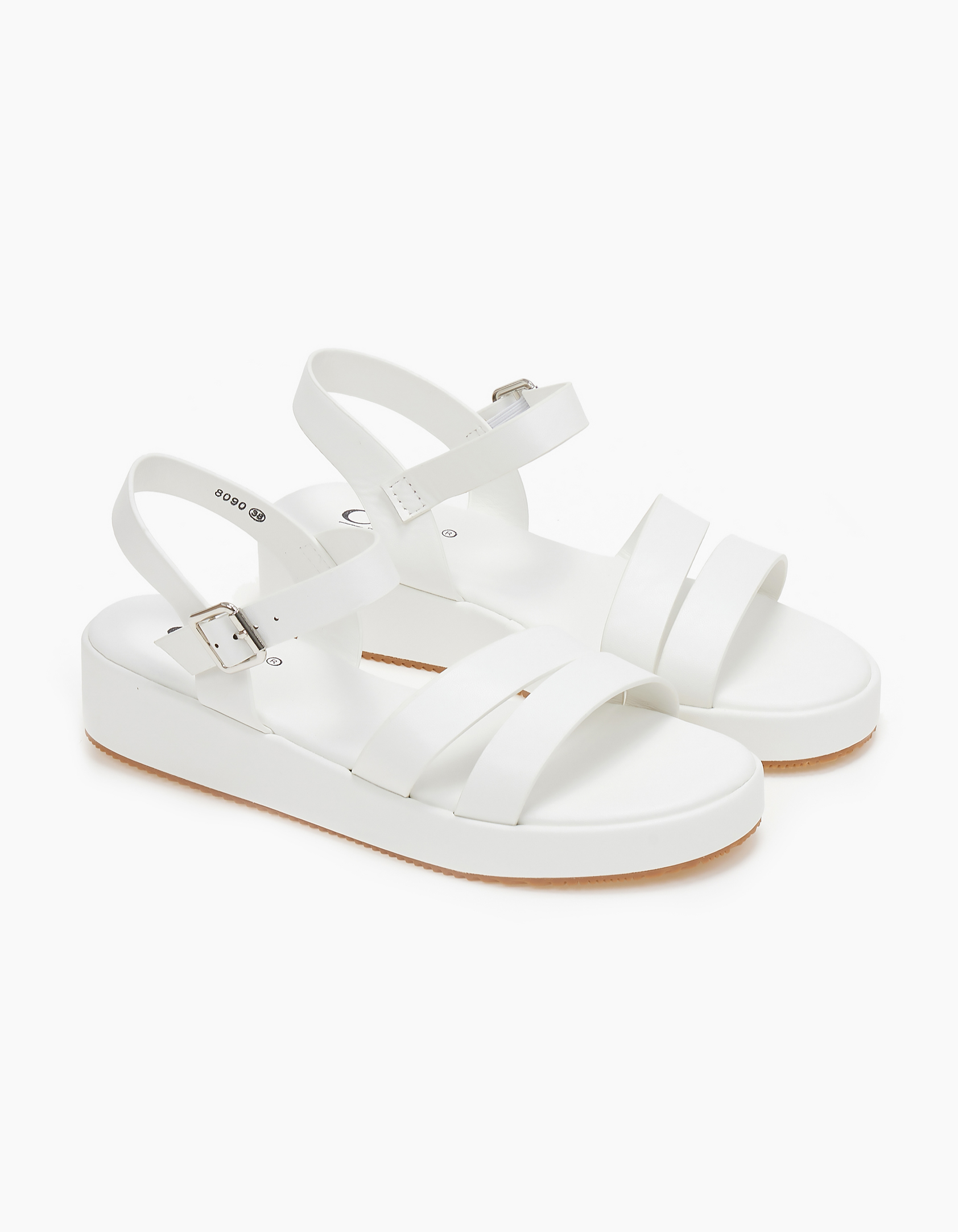 Σανδάλια flatform με διπλή φάσα - Λευκό φωτογραφία
