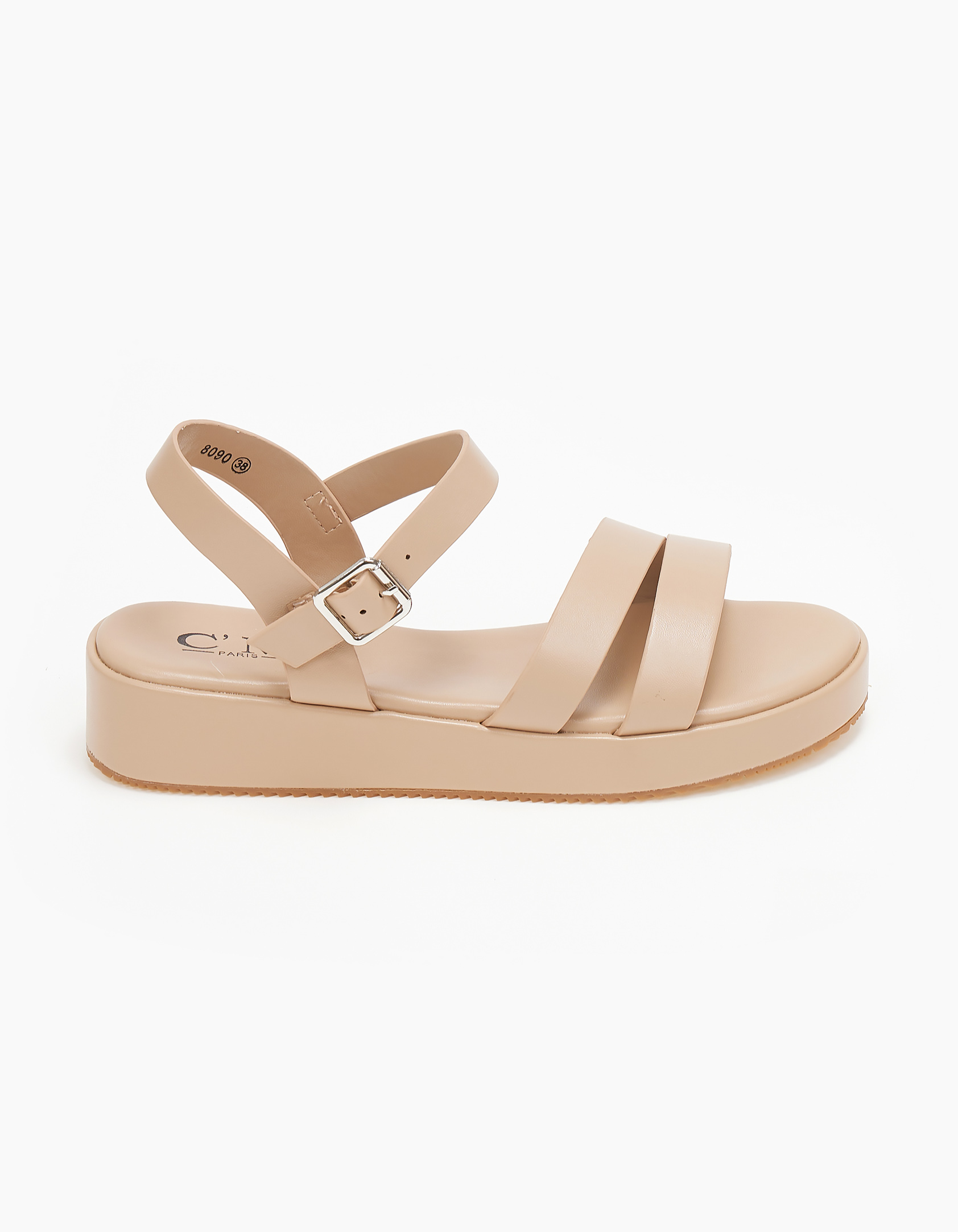 Σανδάλια flatform με διπλή φάσα - Μπεζ φωτογραφία