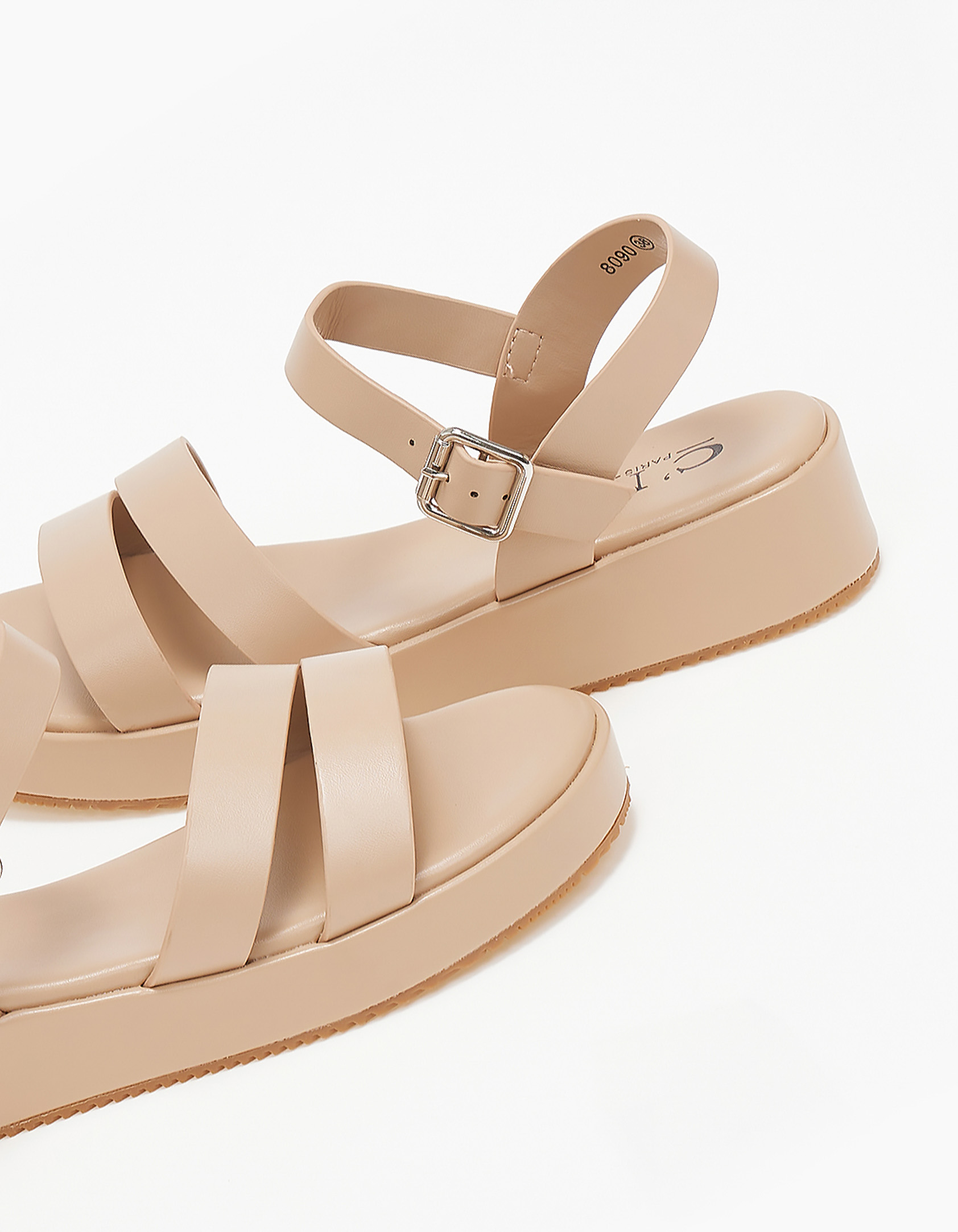 Σανδάλια flatform με διπλή φάσα - Μπεζ φωτογραφία