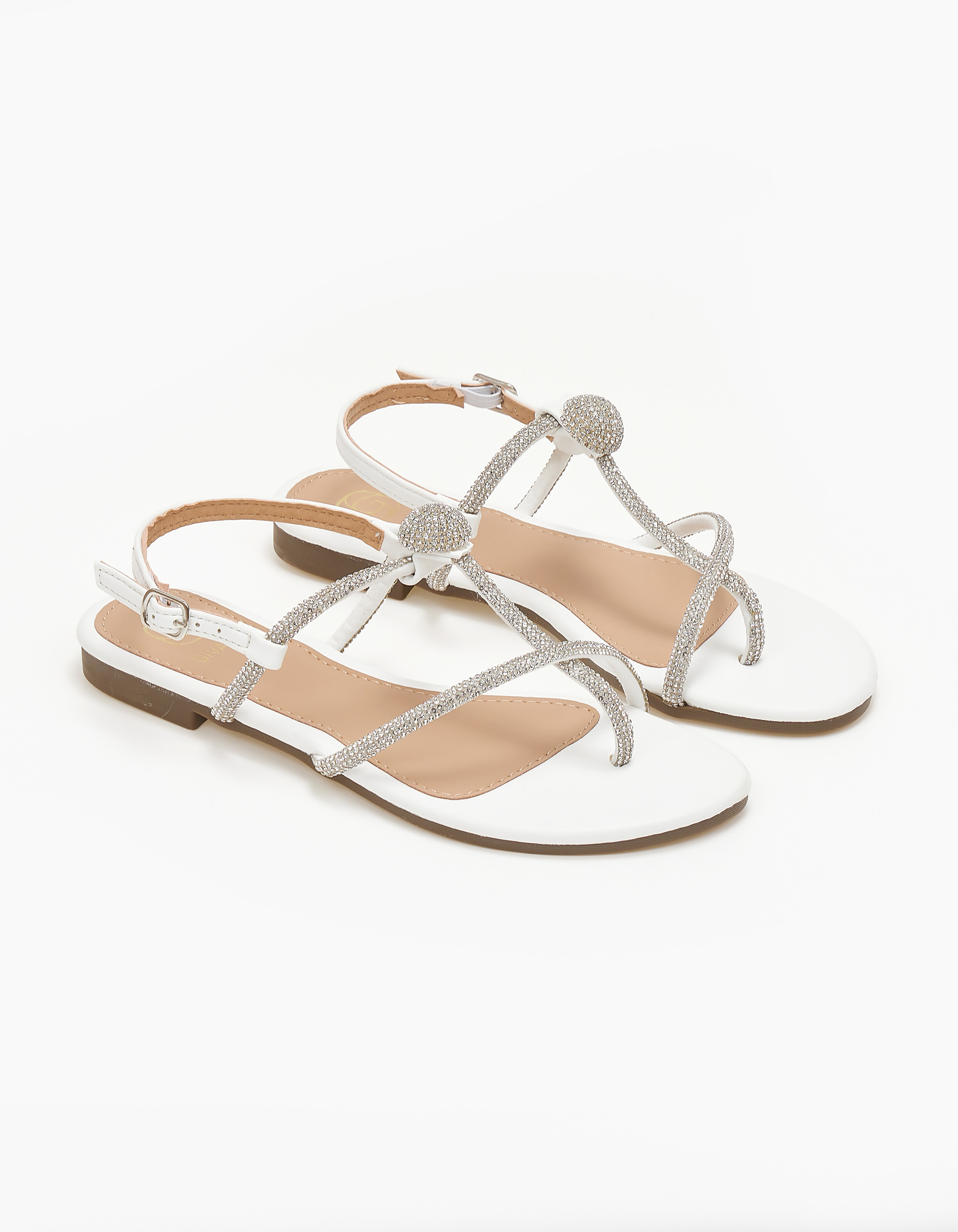 Σανδάλια με λουράκια με στρας - Λευκό