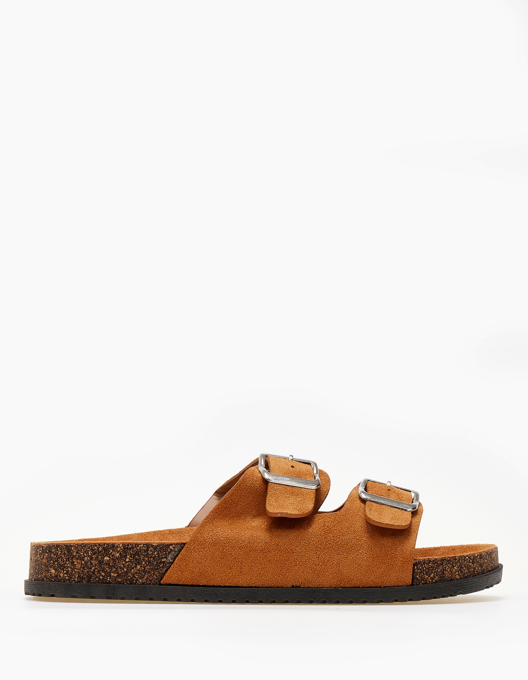 Σανδάλια με suede υφή και αγκράφες - Κάμελ