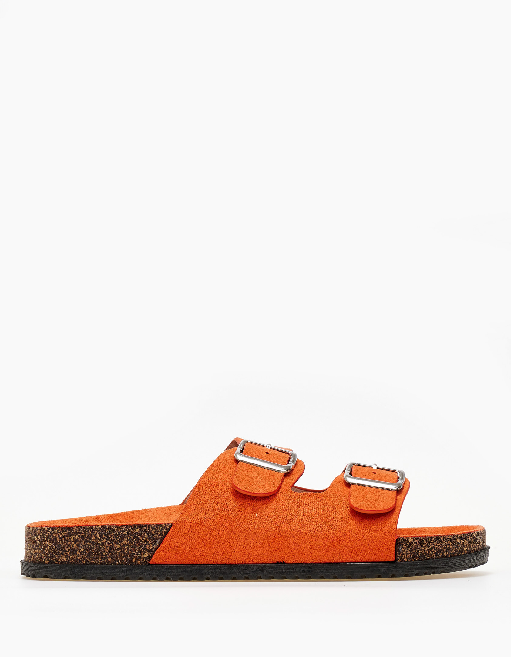 Σανδάλια με suede υφή και αγκράφες - Πορτοκαλί