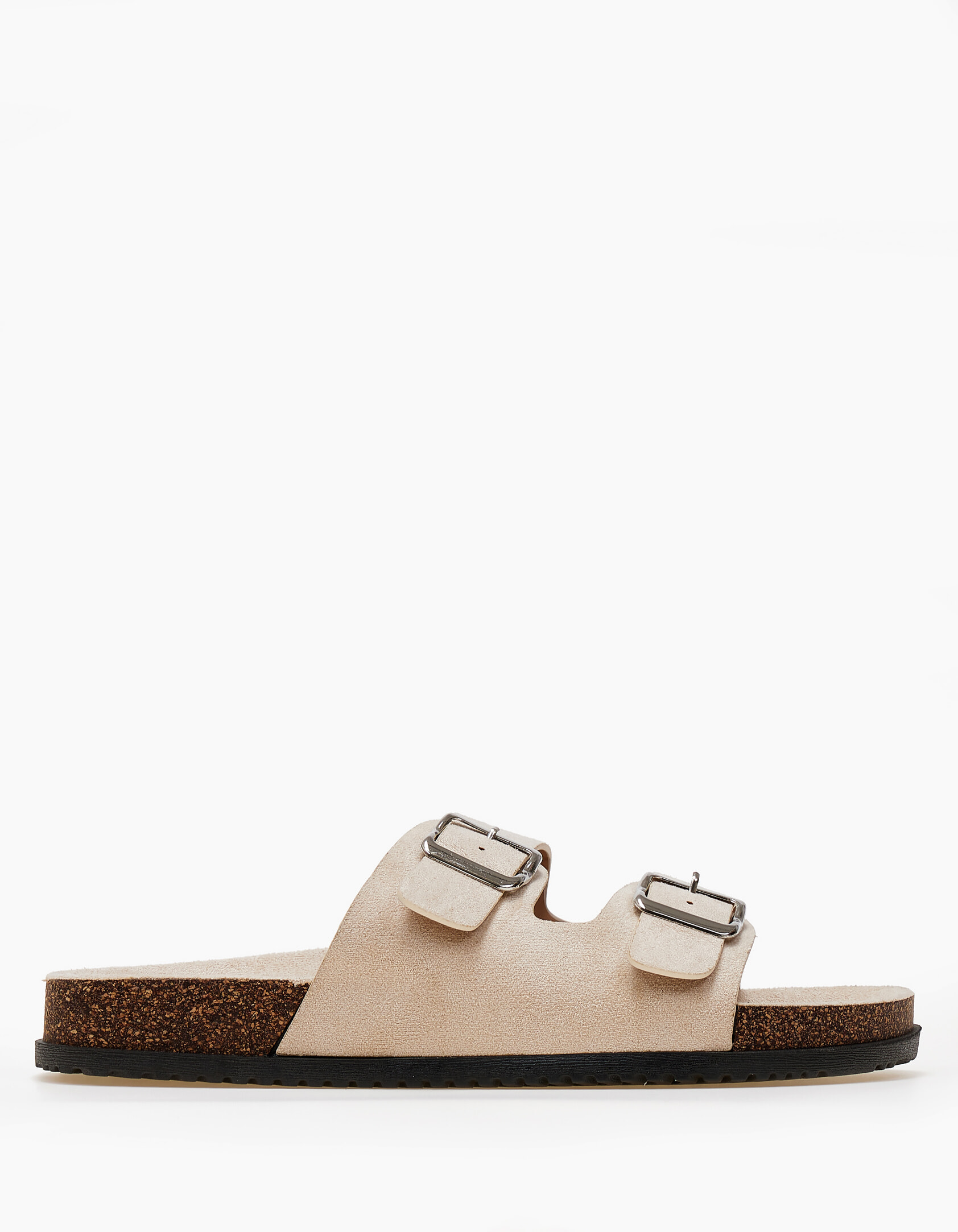 Σανδάλια με suede υφή και αγκράφες - Μπεζ