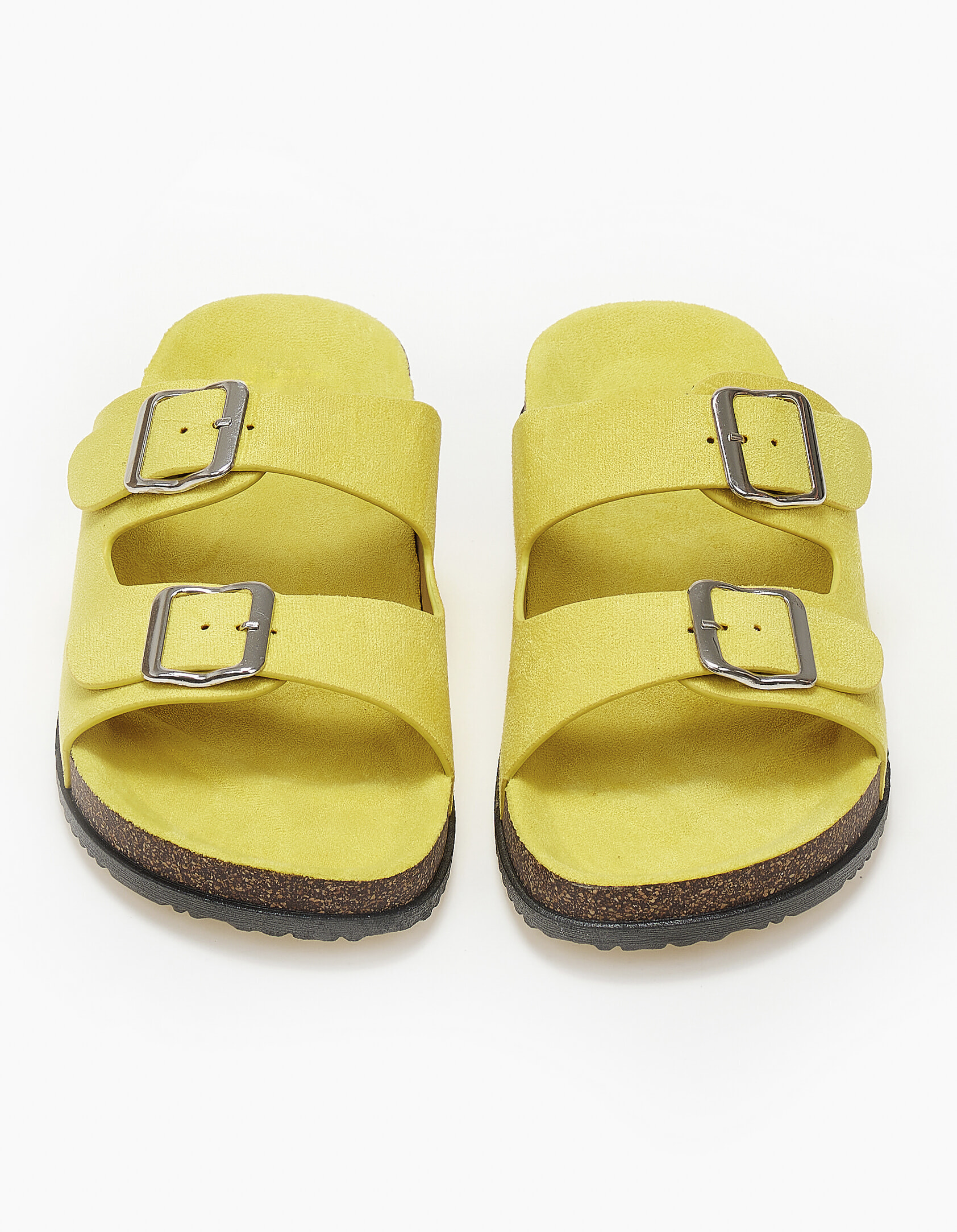 Σανδάλια με suede υφή και αγκράφες - Κίτρινο