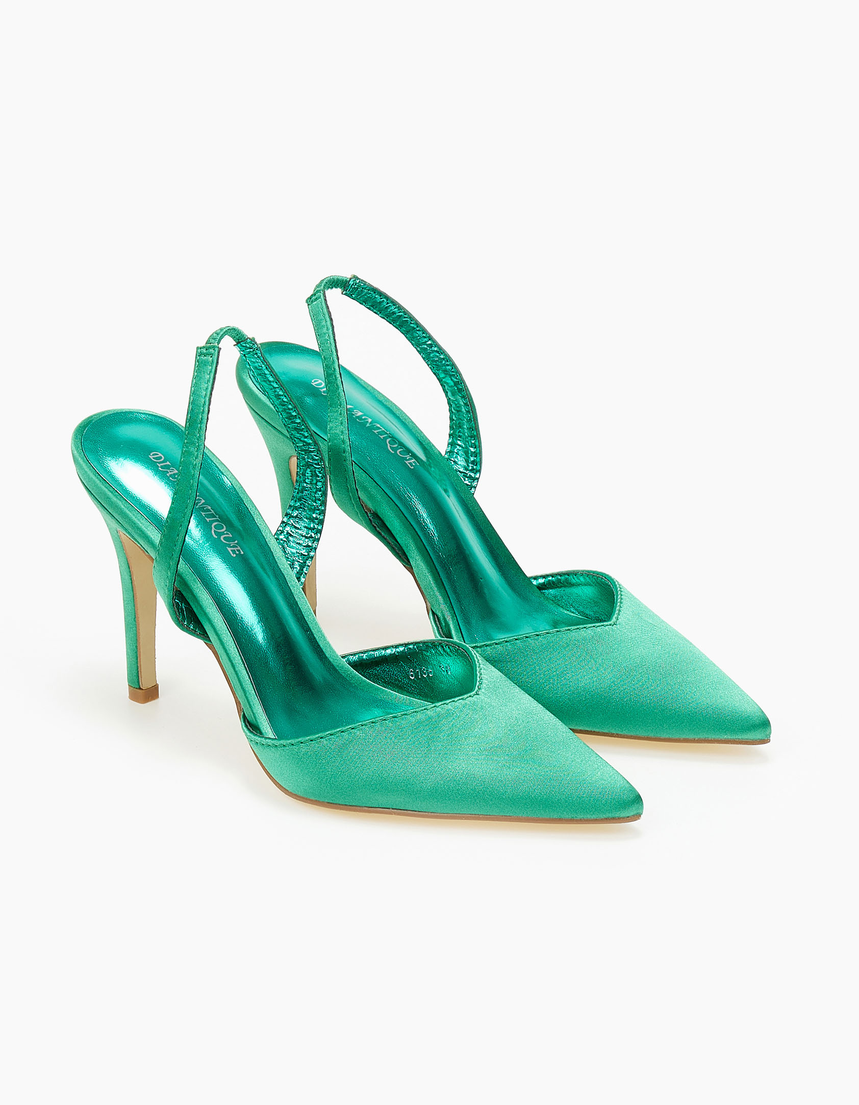 Σατέν εξώφτερνες γόβες με λεπτό τακούνι - Πράσινο