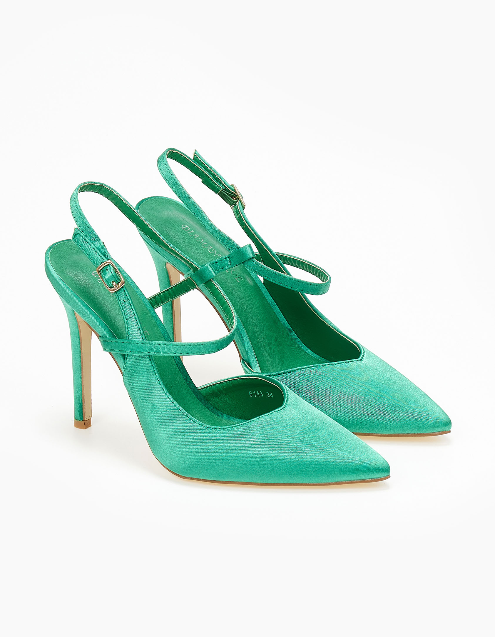 Σατέν εξώφτερνες γόβες με λουράκι - Πράσινο