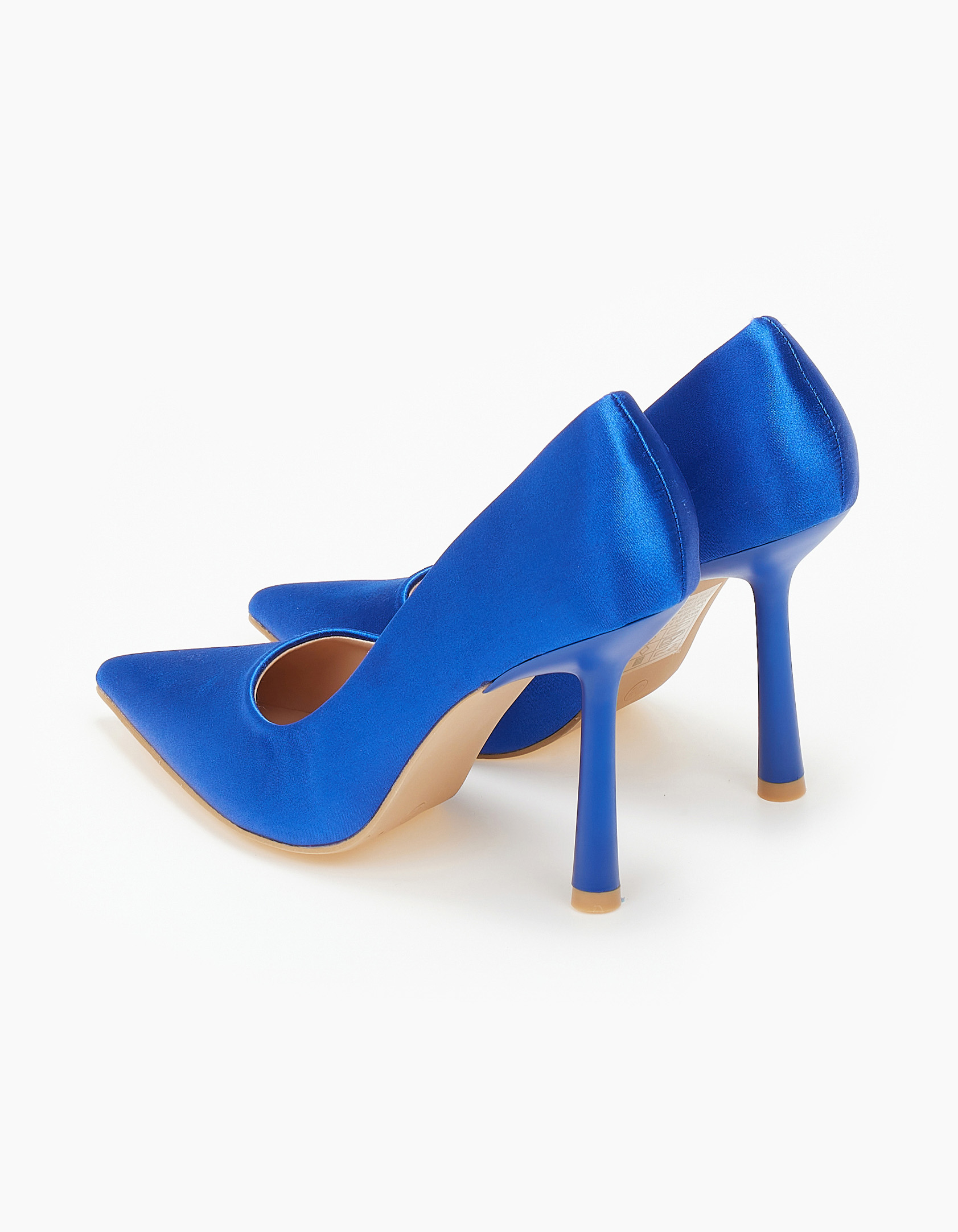 Σατέν μυτερές γόβες με ιδιαίτερο τακούνι - Μπλε φωτογραφία