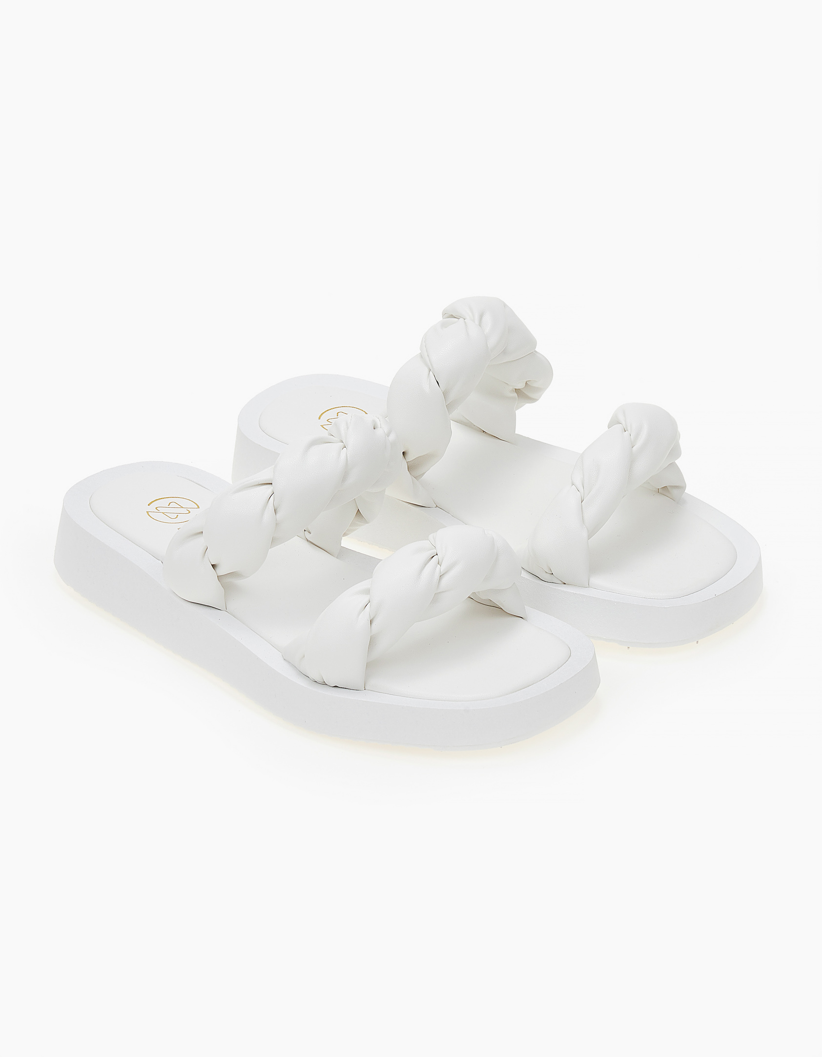 Slides με λουράκια πλεξούδα - Λευκό