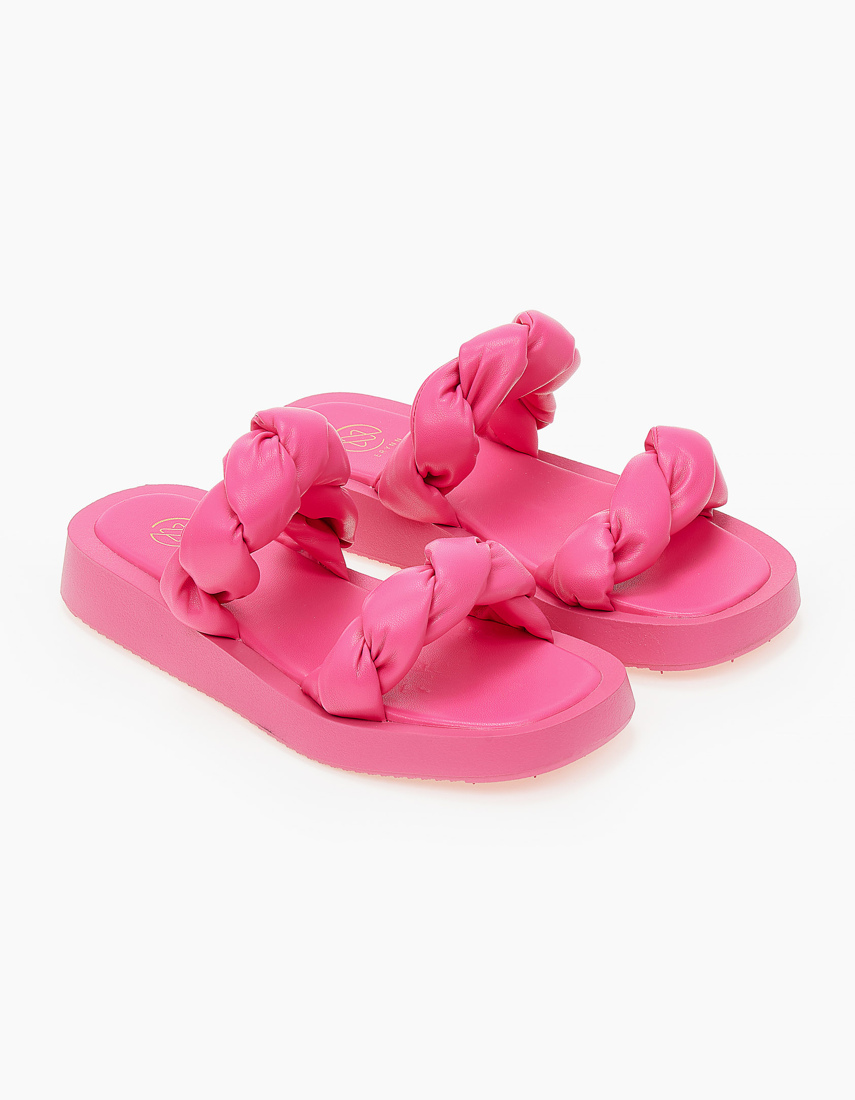 Slides δερματίνη με διπλή φάσα - Ροζ Παπούτσια > Slides