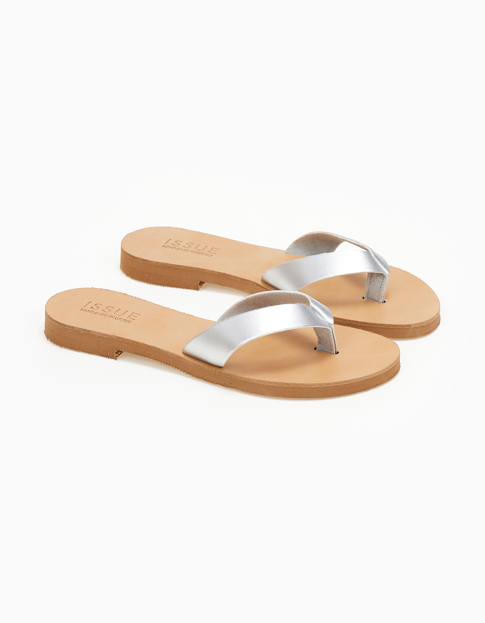 Σανδάλια ελληνικής κατασκευής με δίχαλο - Ασημί
