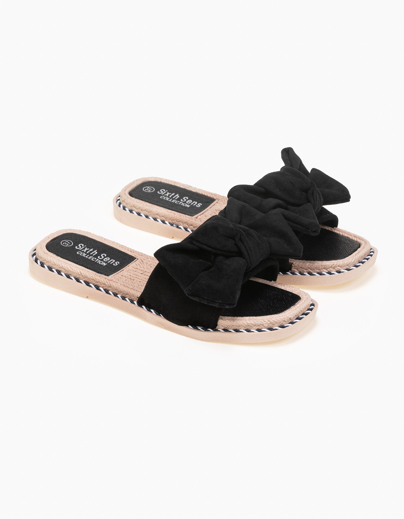 Slides με φιόγκο και λάμψη - Μαύρο Παπούτσια > Slides