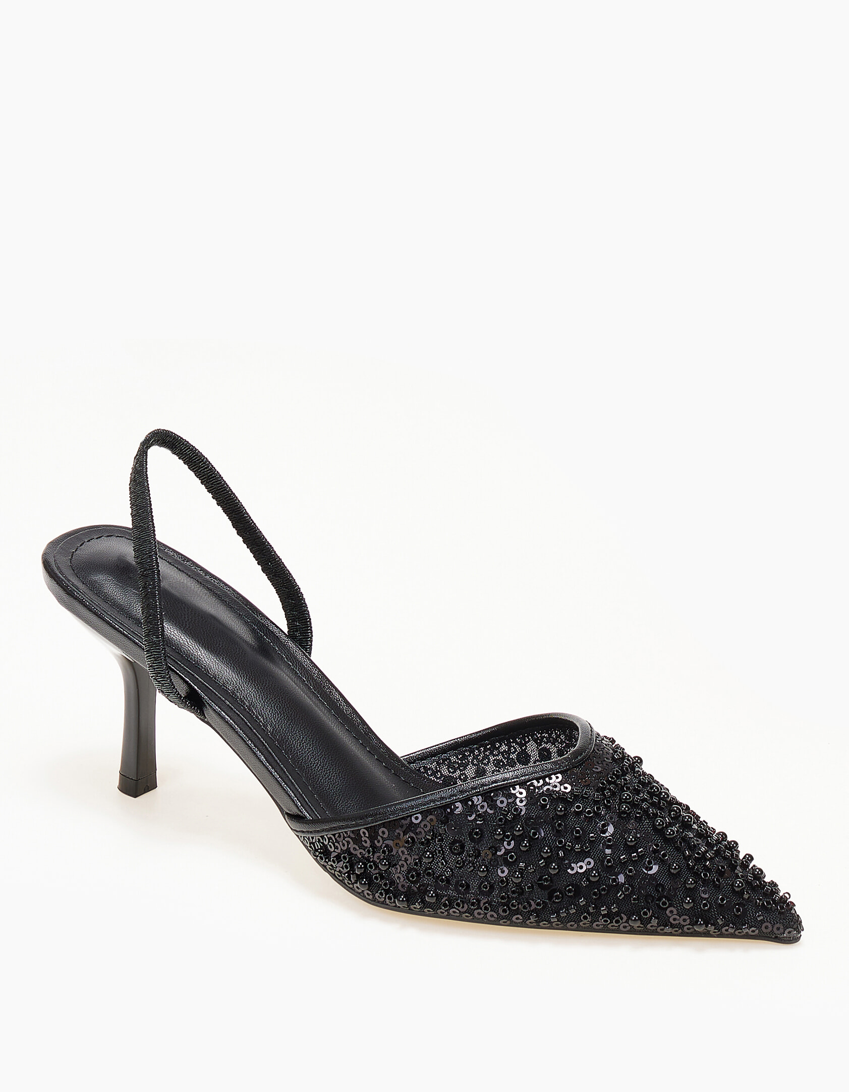 Slingback γόβες με διακοσμητικές χάντρες και πούλιες - Μαύρο