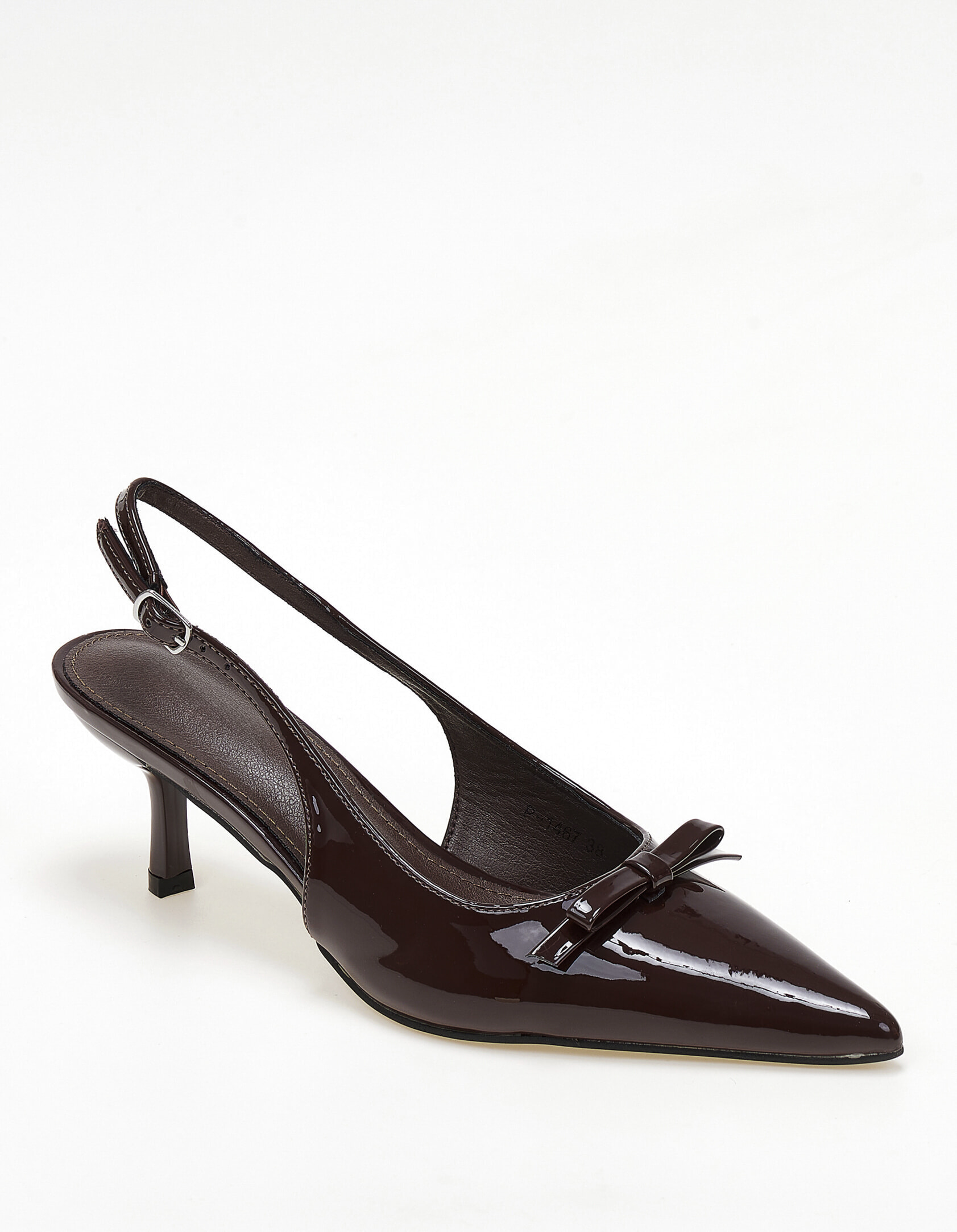 Slingback λουστρίνι γόβες με διακοσμητικό φιόγκο - Καφέ