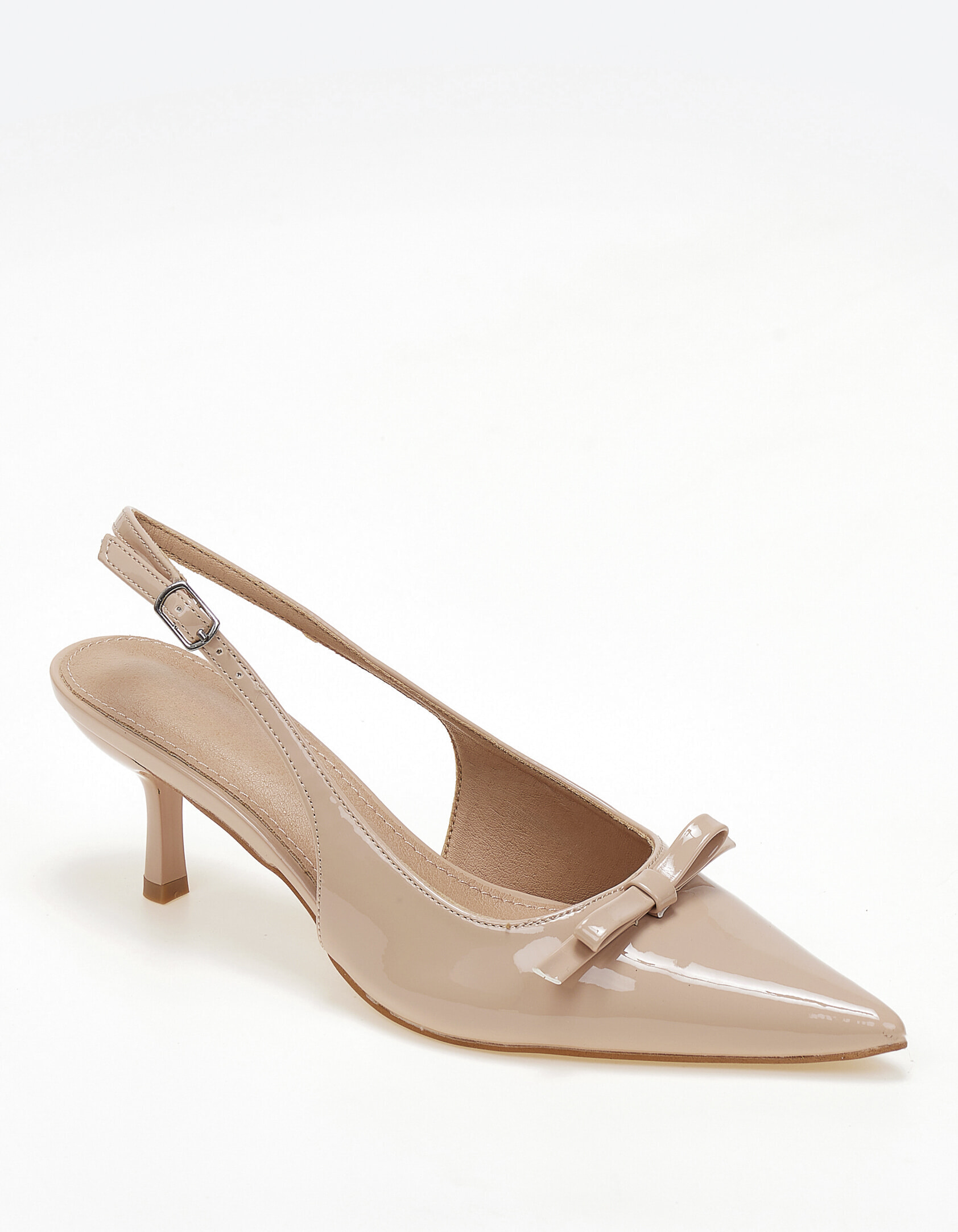 Slingback λουστρίνι γόβες με διακοσμητικό φιόγκο - Μπεζ