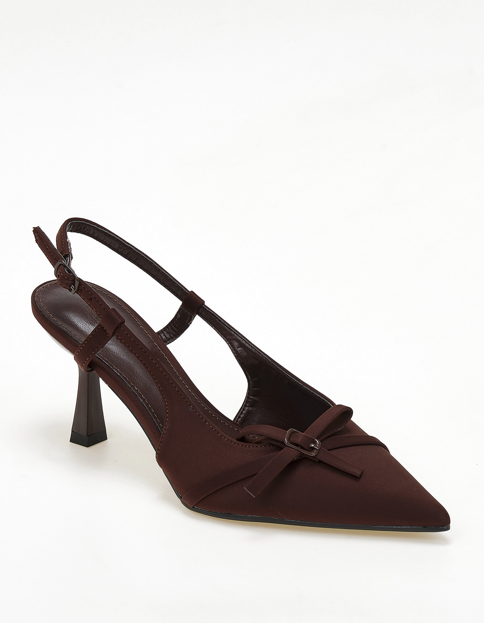 Slingback σατέν γόβες με διακοσμητικά λουράκια - Καφέ