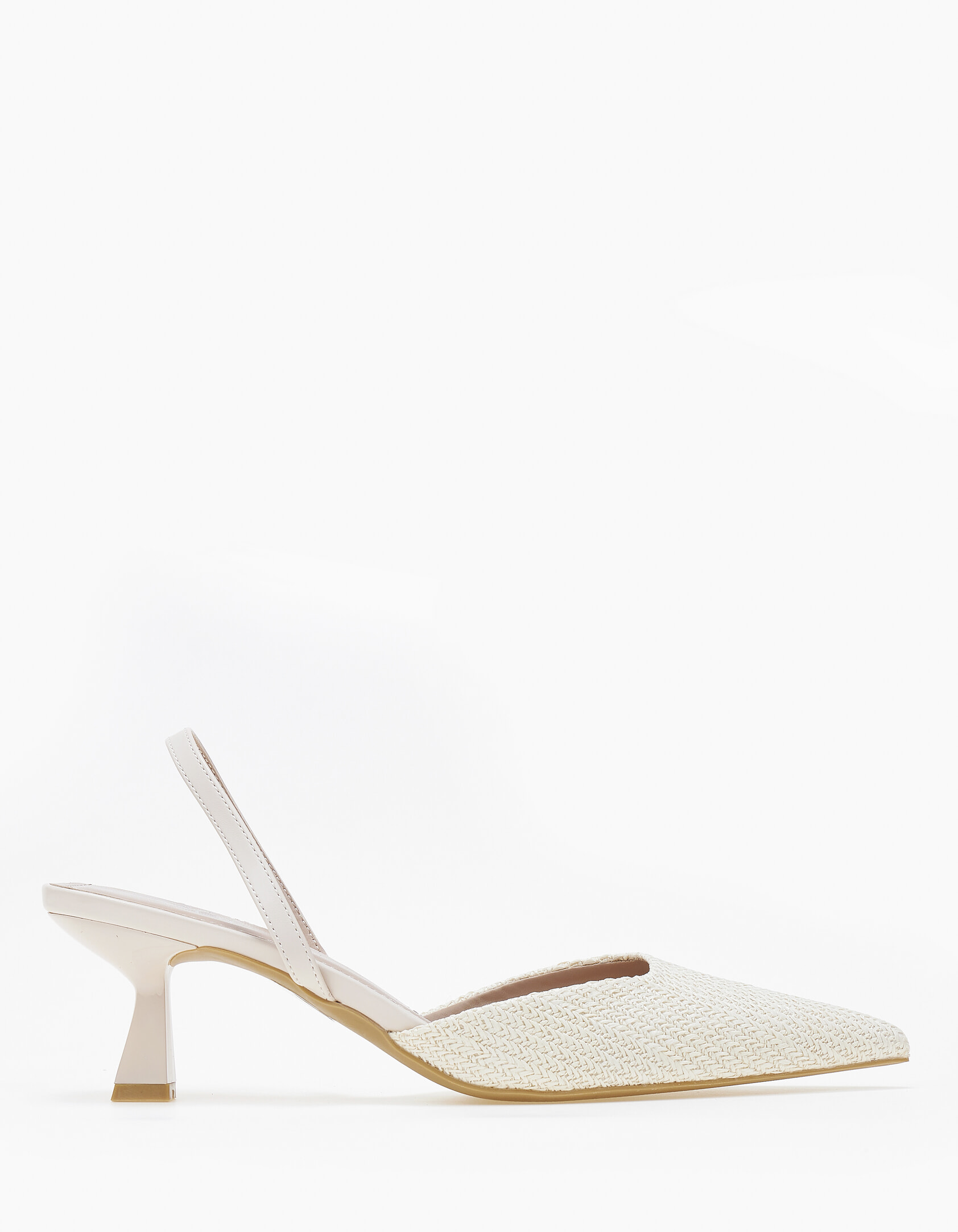 Slingback μυτερές γόβες με σχέδιο ψάθας - Μπεζ