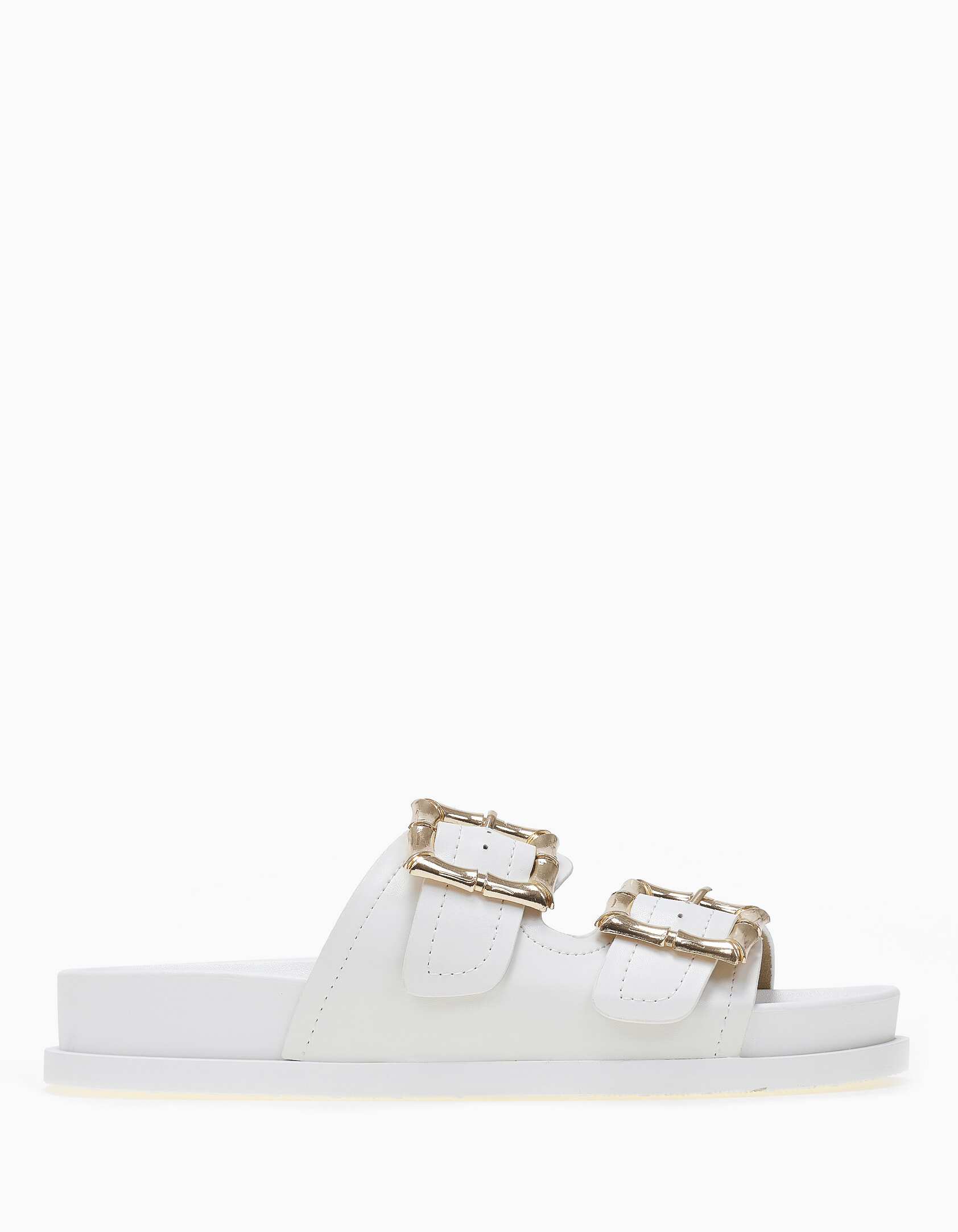 Σανδάλια flatform με ρυθμιζόμενα λουριά και αγκράφες - Λευκό