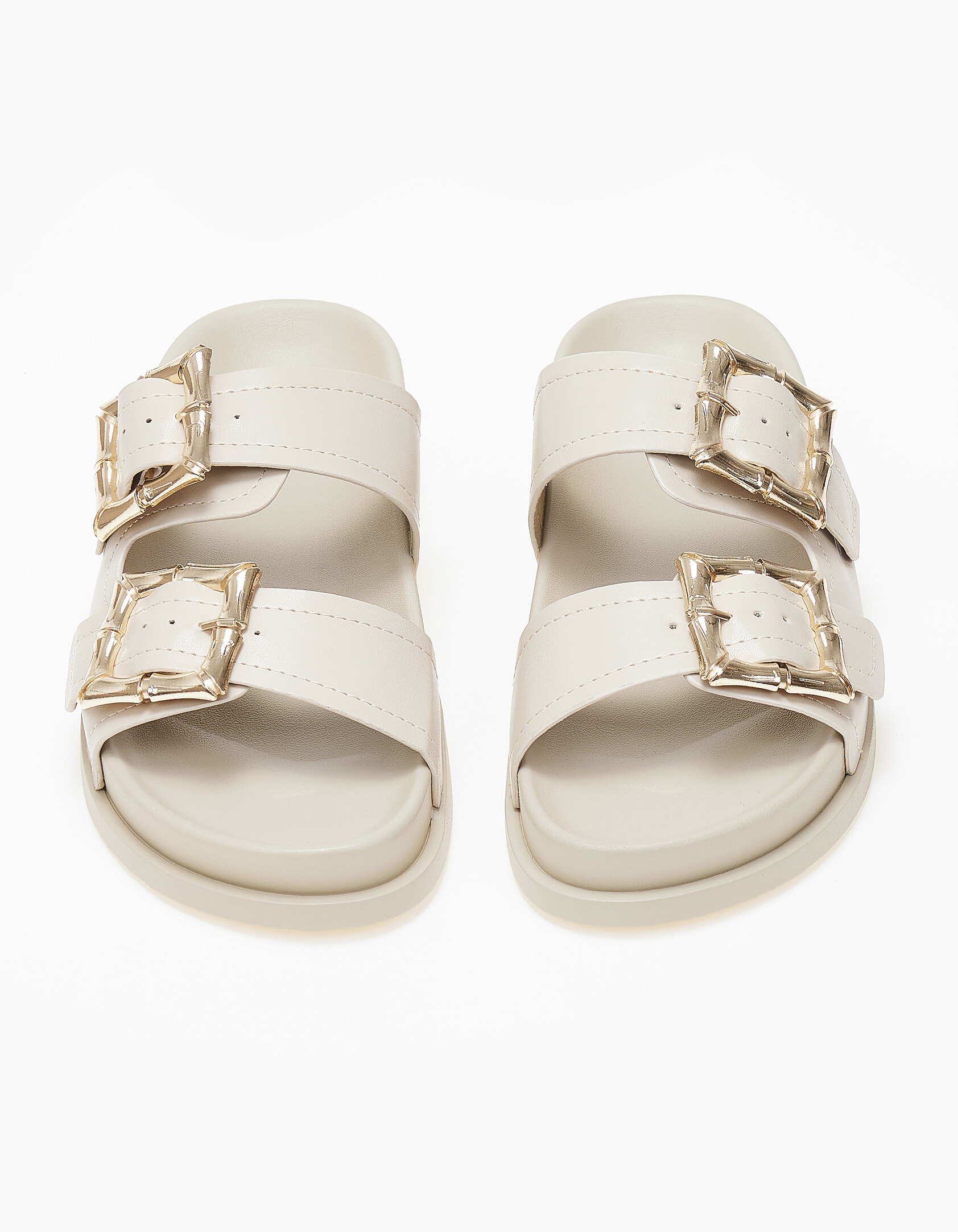 Σανδάλια flatform με ρυθμιζόμενα λουριά και αγκράφες - Μπεζ