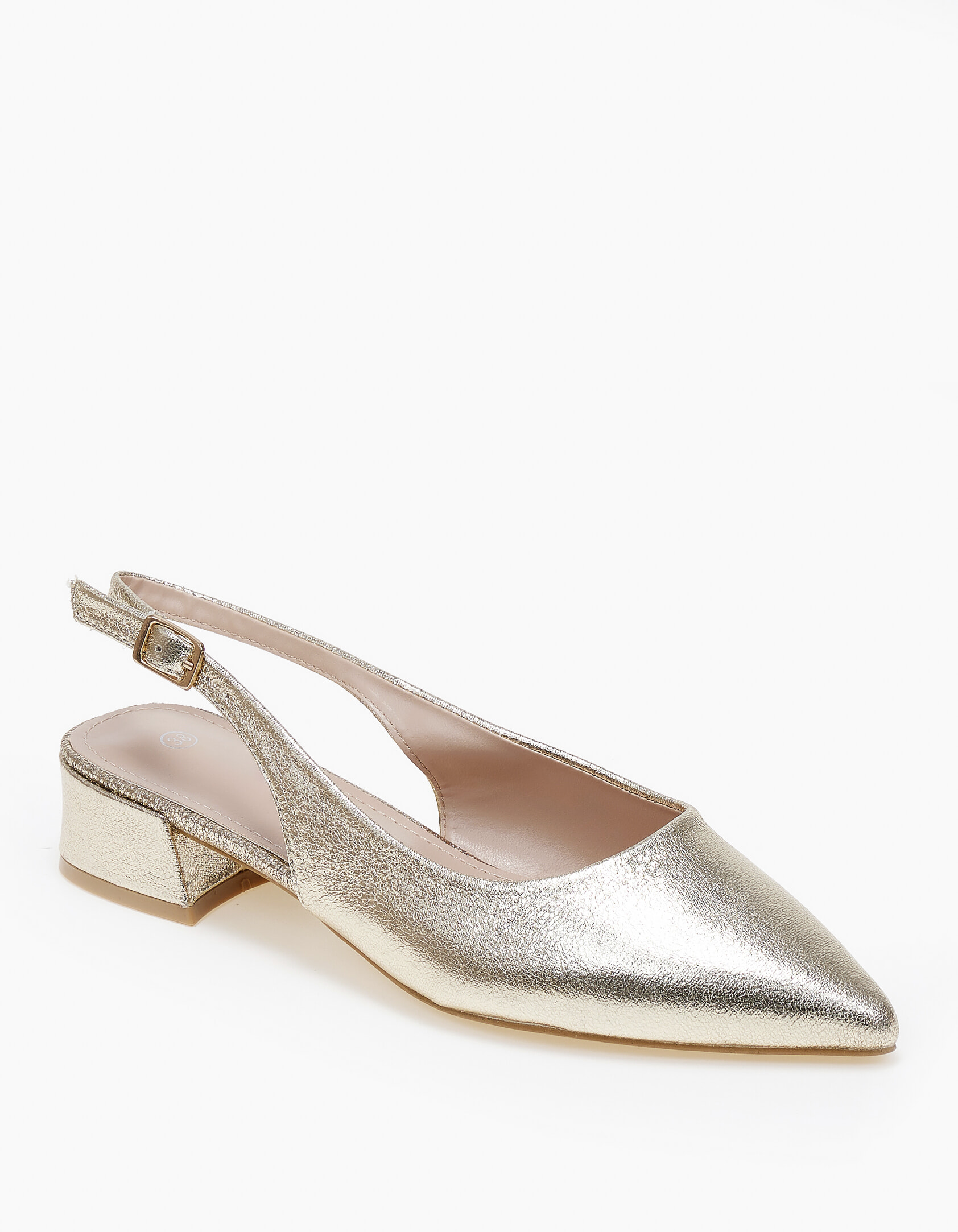 Χαμηλές μυτερές γόβες με χοντρό τακούνι - Χρυσό