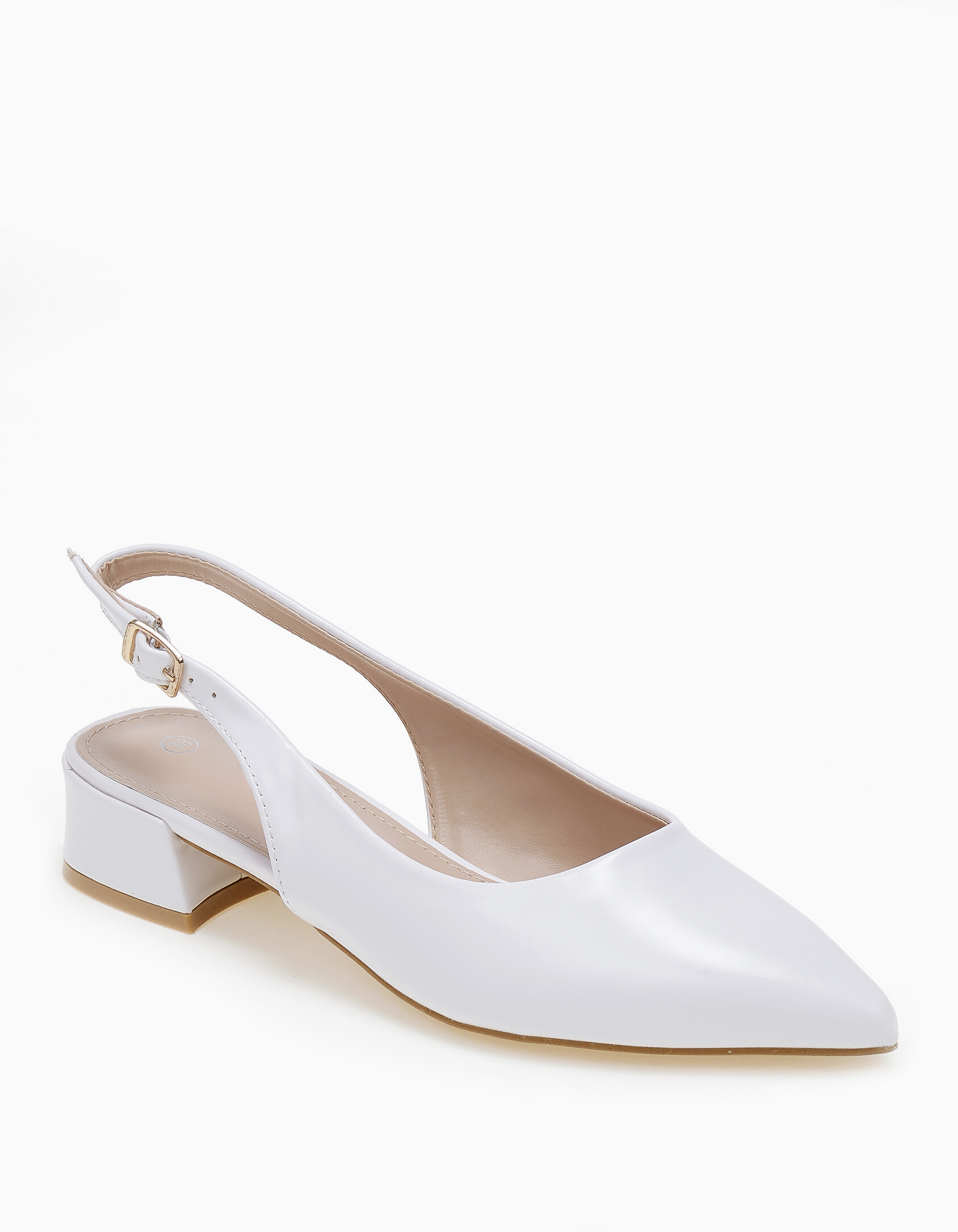 Χαμηλές μυτερές γόβες με χοντρό τακούνι - Λευκό