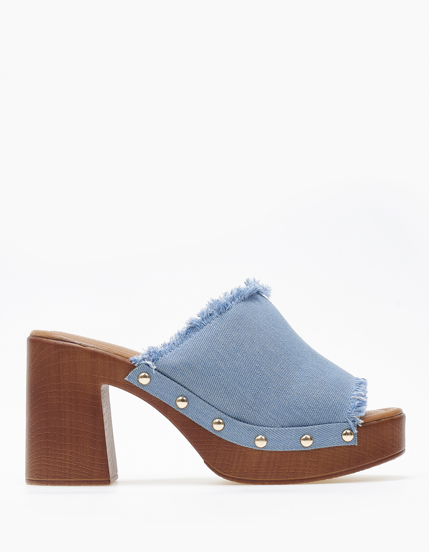 Clogs - τσόκαρα με υφασμάτινο σχέδιο και ξέφτια - Μπλε