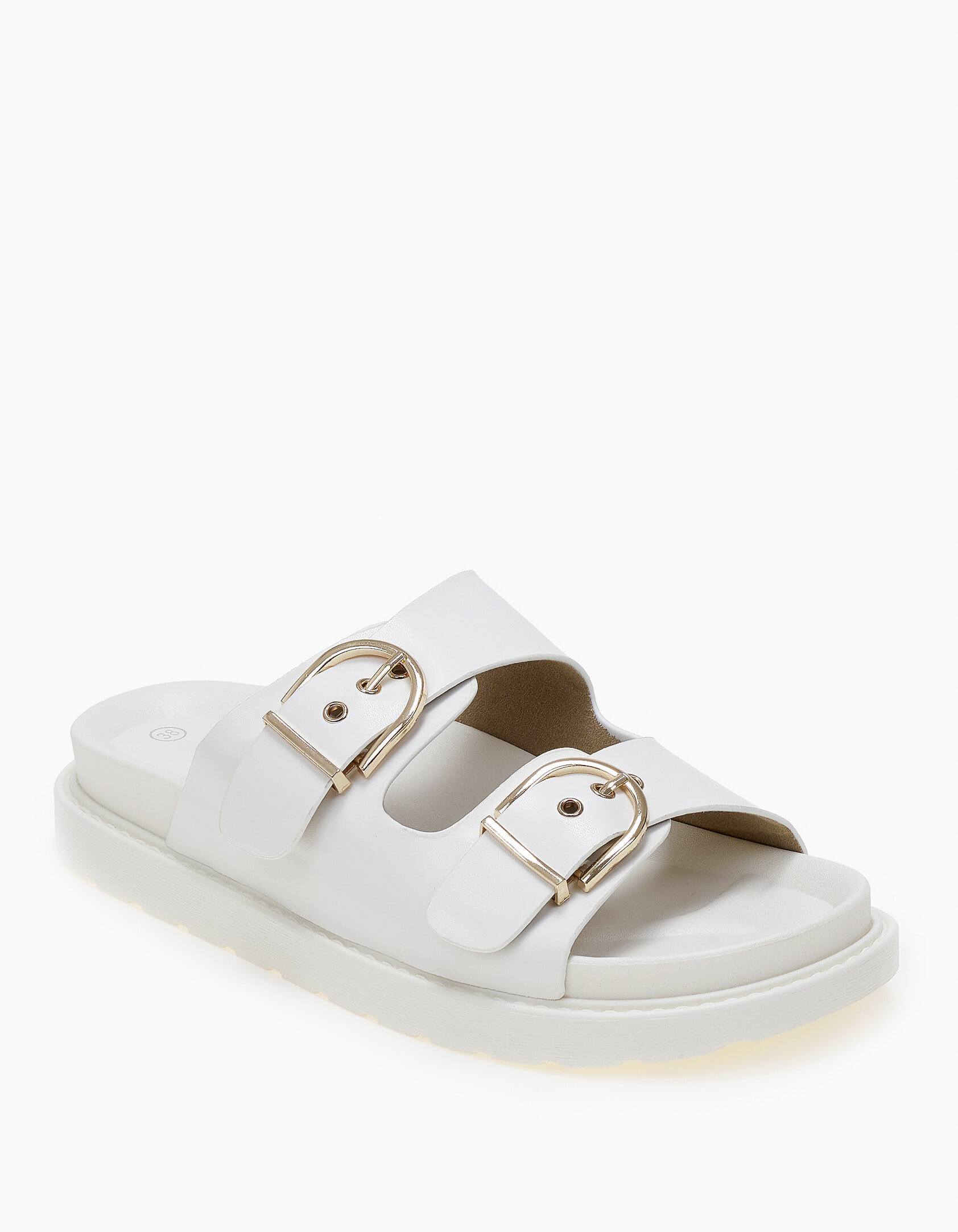 Σανδάλια flatform με ρυθμιζόμενες ζώνες και αγκράφες - Λευκό
